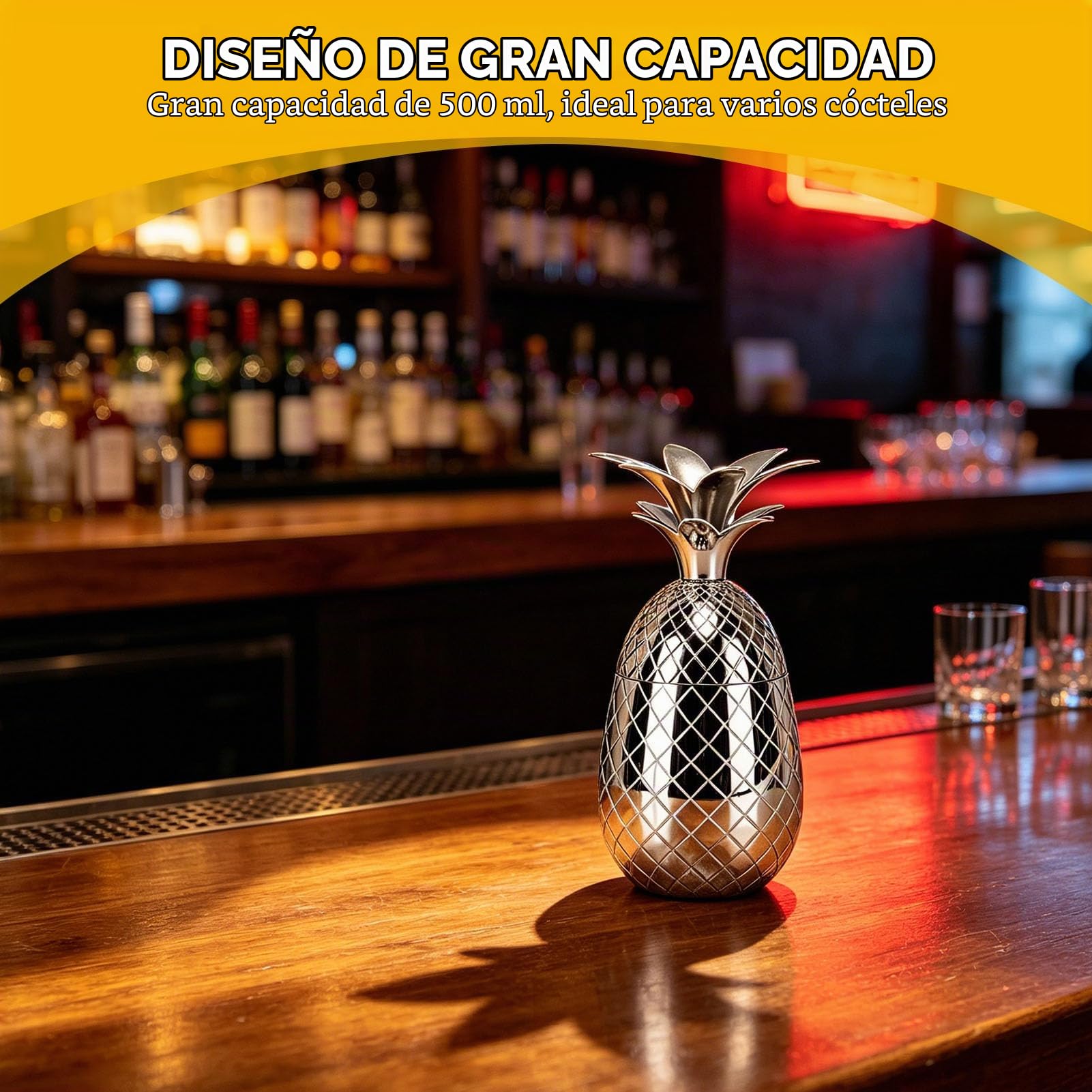 Cyrank Taza De Piña De Acero Inoxidable Con Tapa, Tazas De Cóctel De Piña De 500 Ml, Vaso De Copa De Vino, Tazas Para Beber De Acero Inoxidable Para Bar(Plata)
