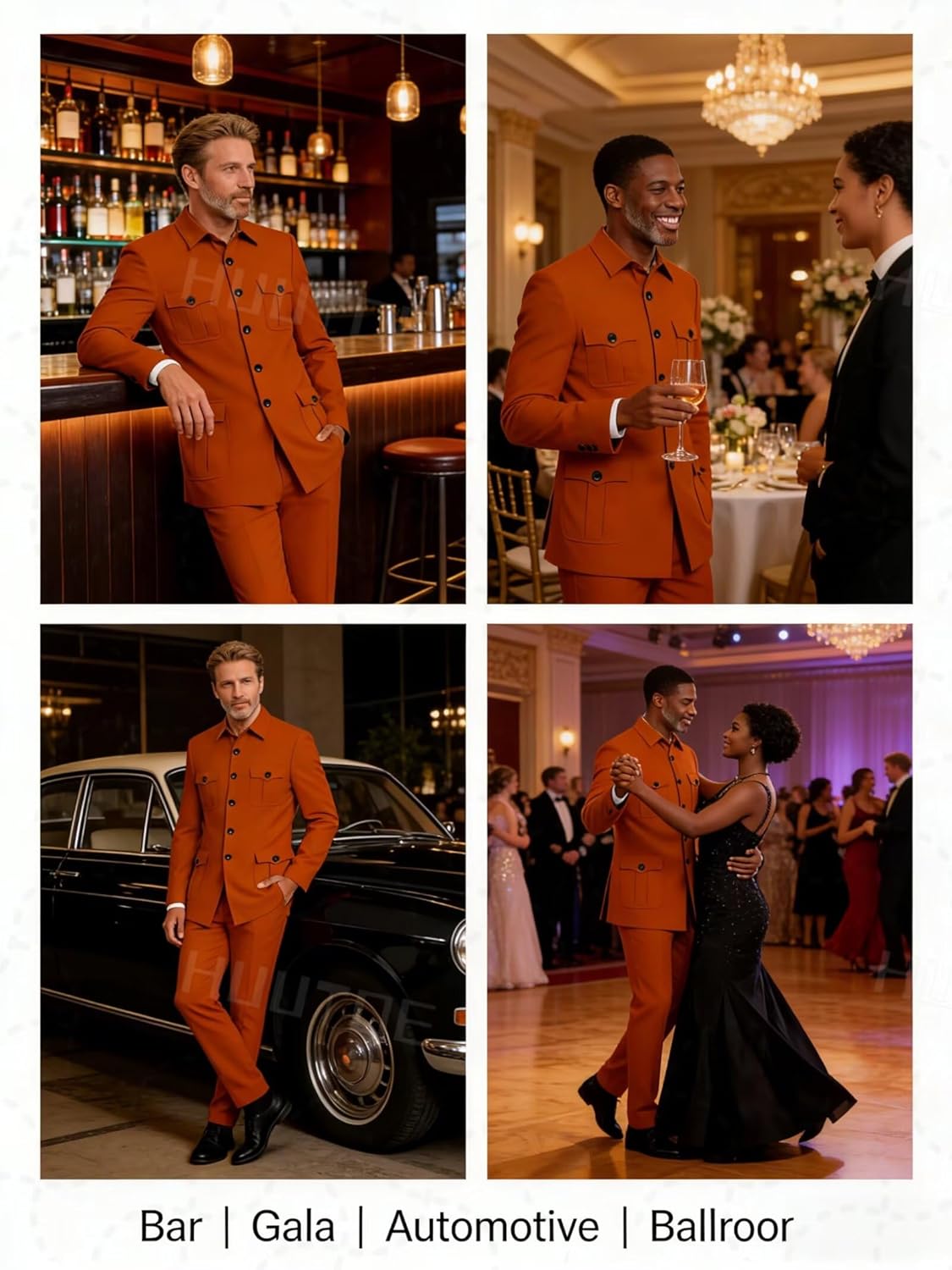 HUUTOE African Mens Safari Suits Regular Fit 2 Piece Stand Collar Chinese Suit for Wedding Men 4 Pocket Blazer Pants Set - Image 4