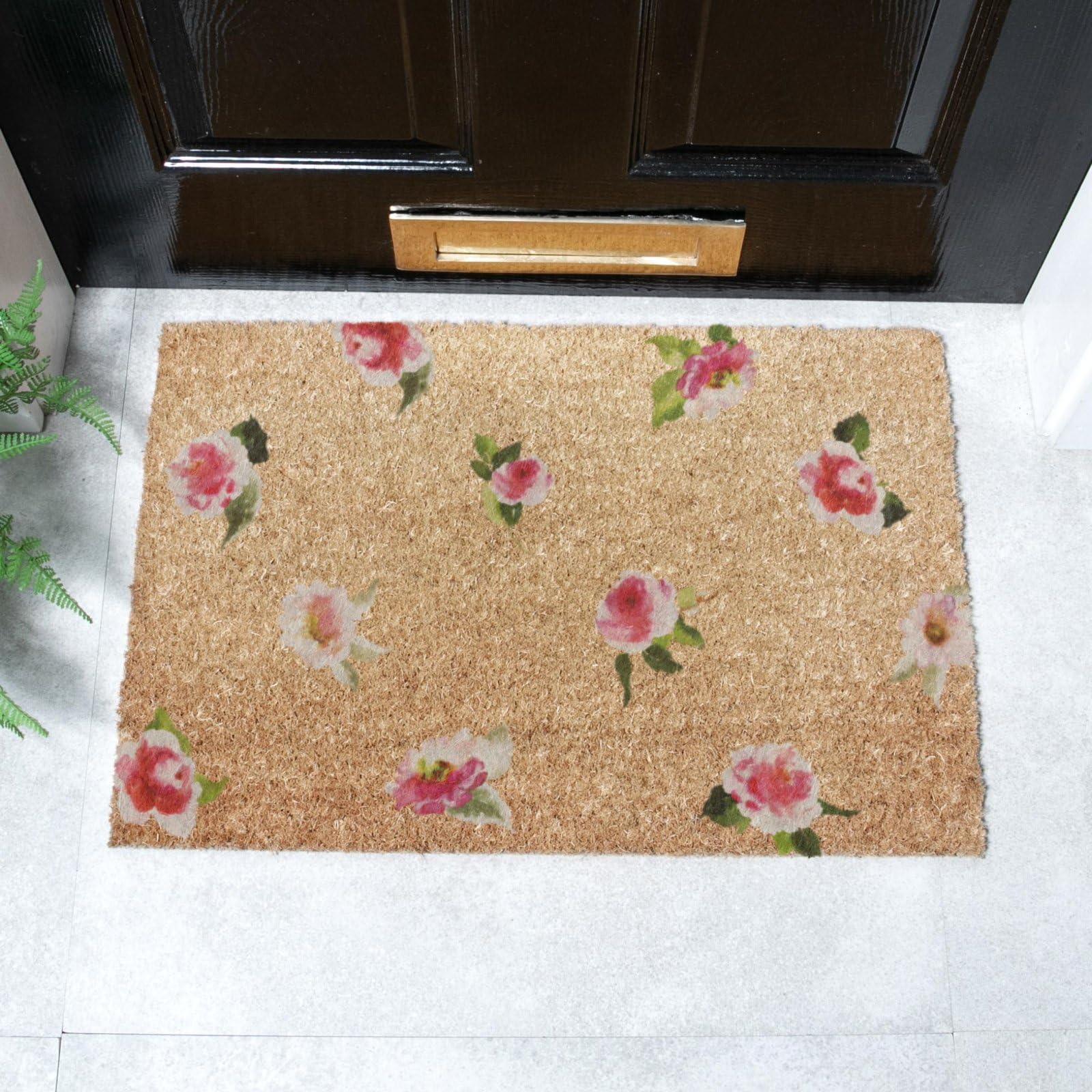 Artsy Mats Watercolour Pink Flowers Coir Doormat (60 x 40cm)
