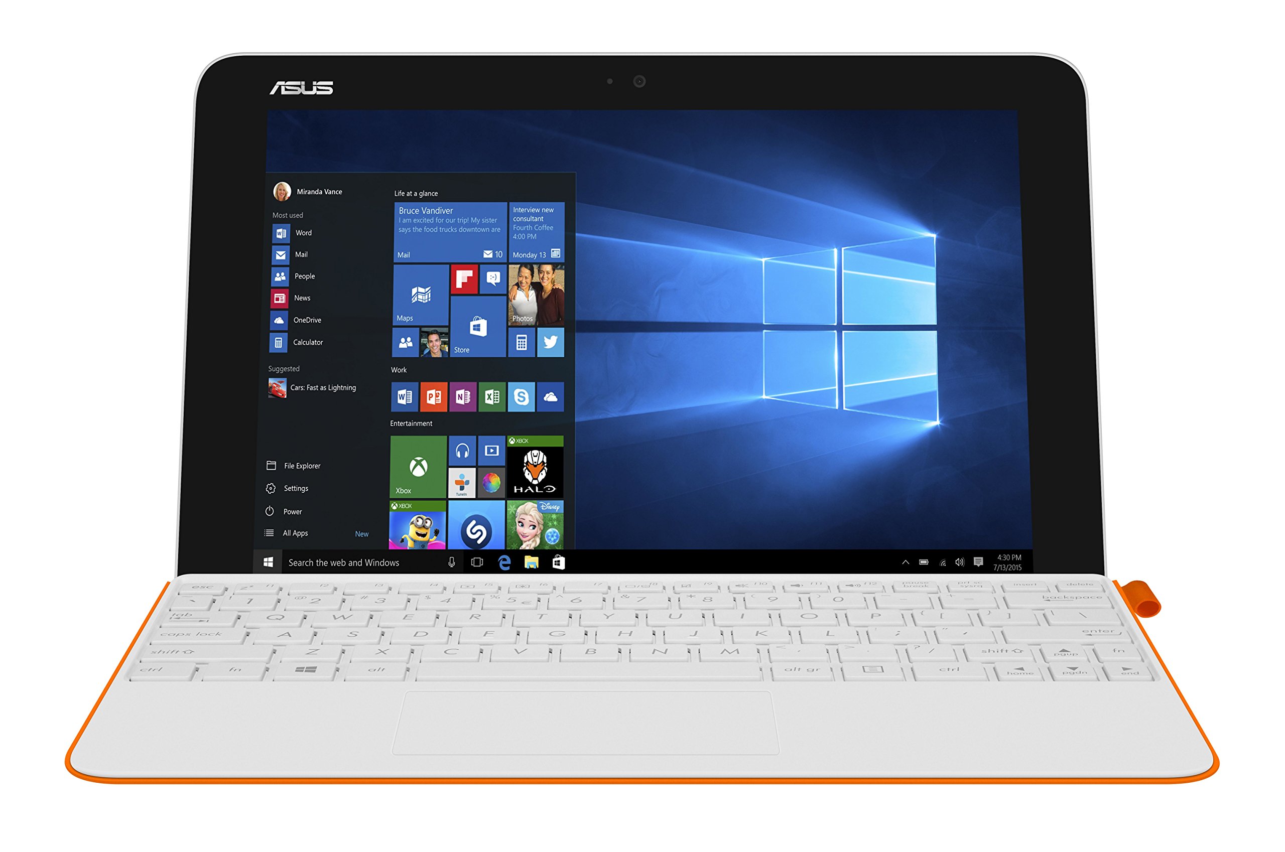 ASUS T102HA-C4-WH Transformer Book 10.1" 2 in 1 Touchscreen Laptop, Intel Quad-Core, White, Pen and Keyboard Included
