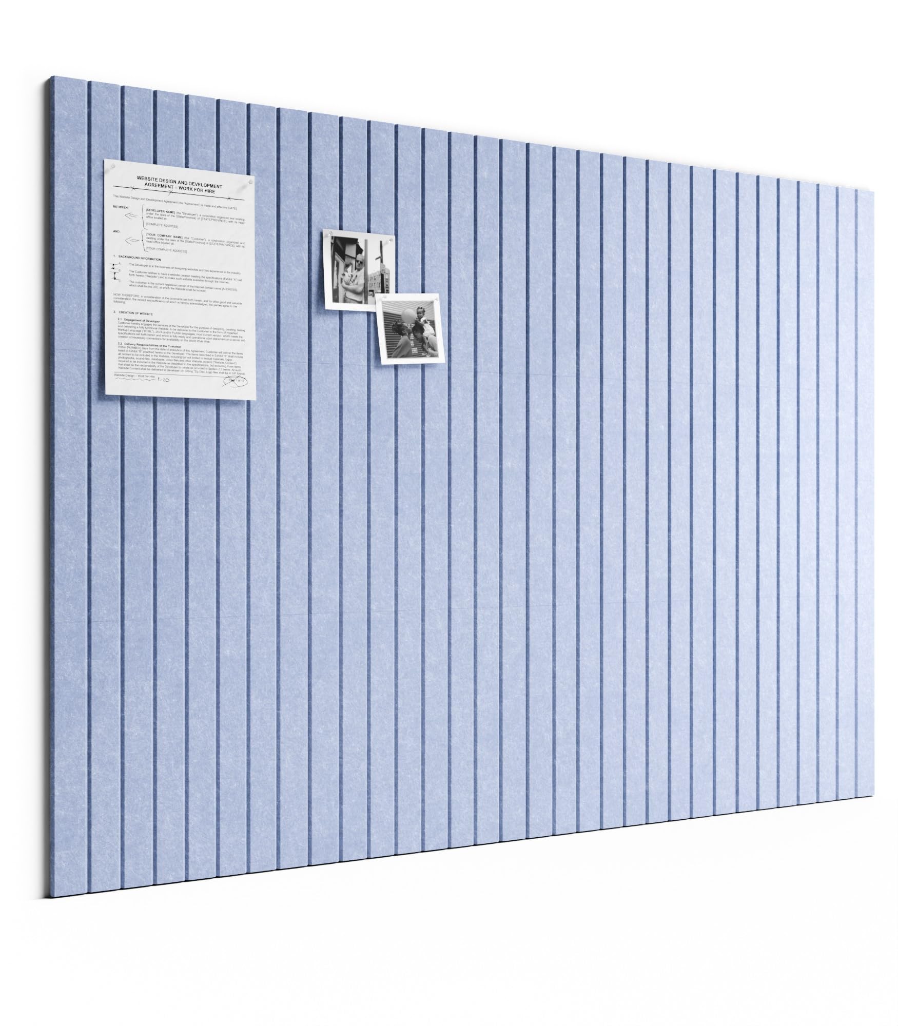Bumusty Large Cork Board Alternative-48 x 36" Felt Bulletin Board Tiles, with 30 Pushpins, 70 Adhesive Tabs, 12-Pack Slat Wall Paneling, Cork Boards for Office Push Pin Board-Soft Periwinkle — image 1