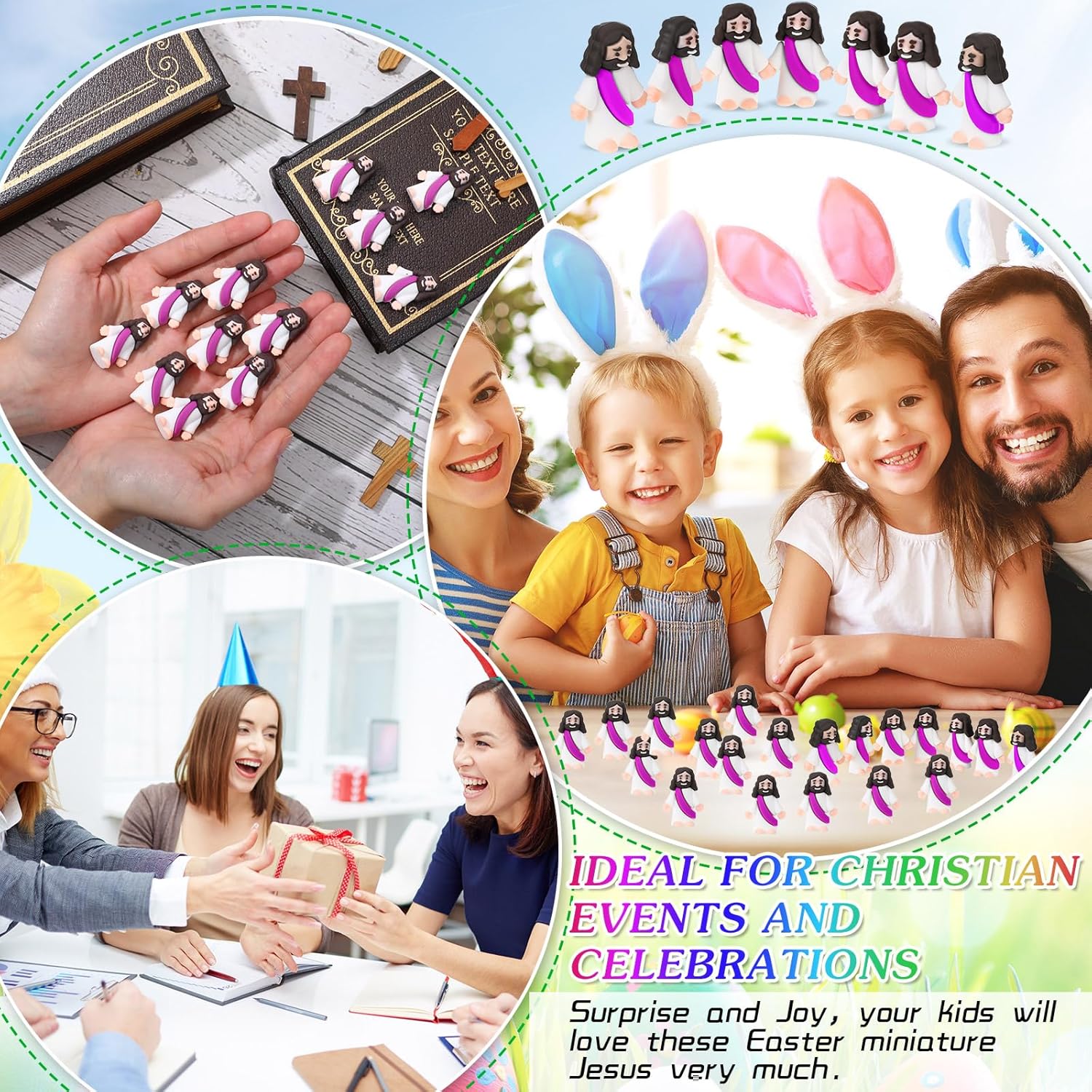 Bememo 25 Pcs Little Jesus Figures Original Design Mini Rubber Jesus Figurine to Hide and Seek Religious Party Favors Sunday Baptism Gifts(Purple)