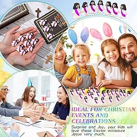 Bememo 25 Pcs Little Jesus Figures Original Design Mini Rubber Jesus Toys to Hide and Seek Religious Party Favors Sunday School Baptism Gifts(Purple)