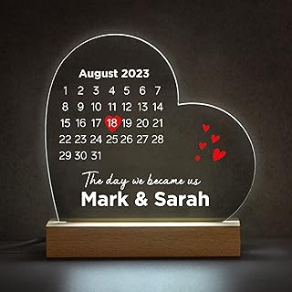 Wedding Anniversary Engagement Date Gifts For Him Or Her, Gifts for Girlfriend Boyfriend, Valentine\'s Day Gifts, Personalised LED Wooden Night Light for Wife Husband