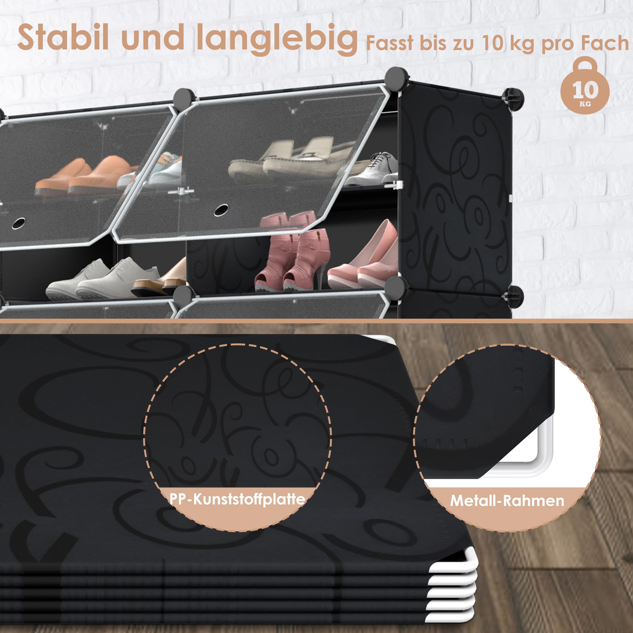LARS360 Scarpiera Portatile a 6 Livelli, Armadietto modulare per Armadio a cubo per Risparmiare Spazio, Scarpiera Con Ante in Plastica per Corridoio, Camera da letto, Ingresso (82 x 32 x 93 cm