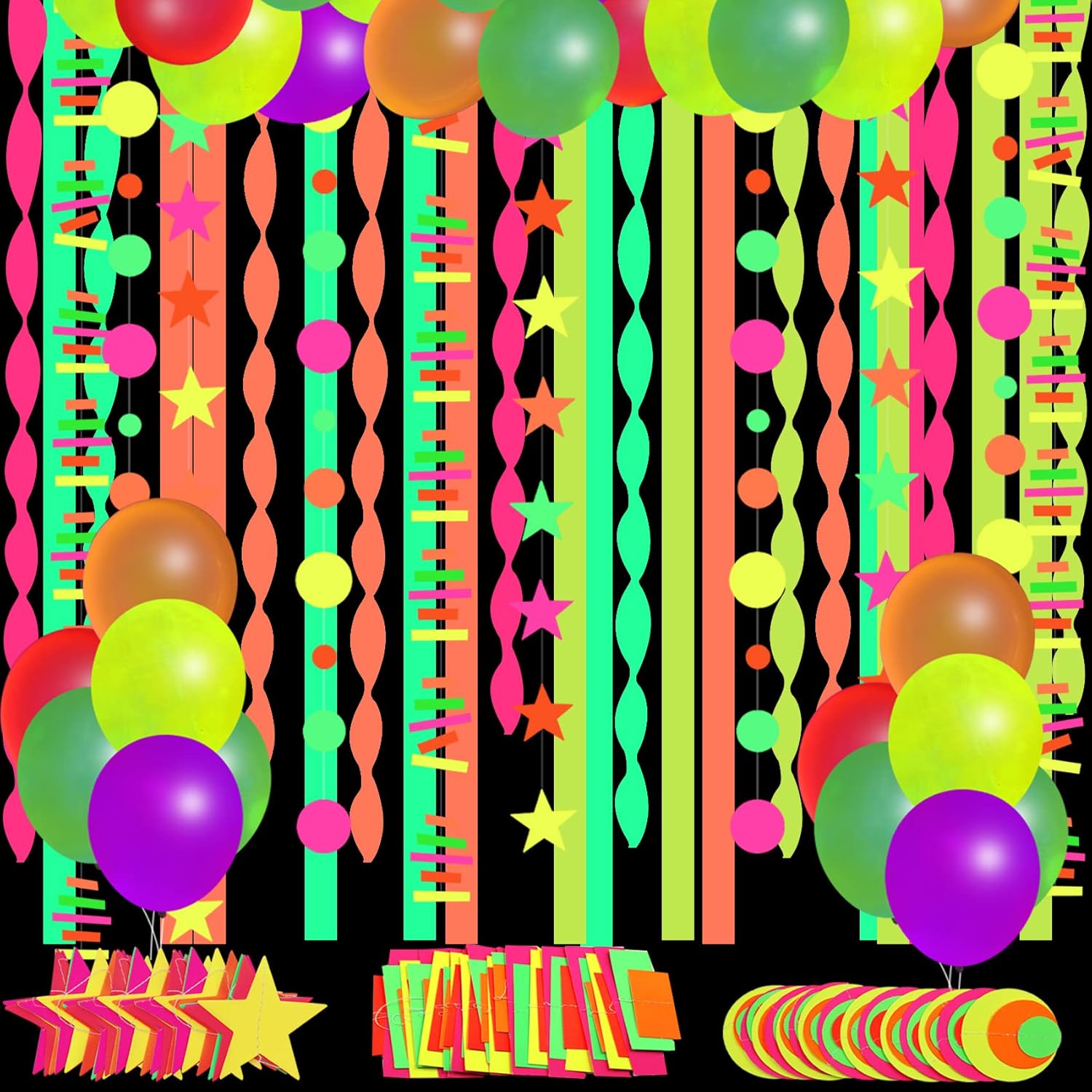 Neon party Supplies Neon Streamers Paper Glow Party Garland