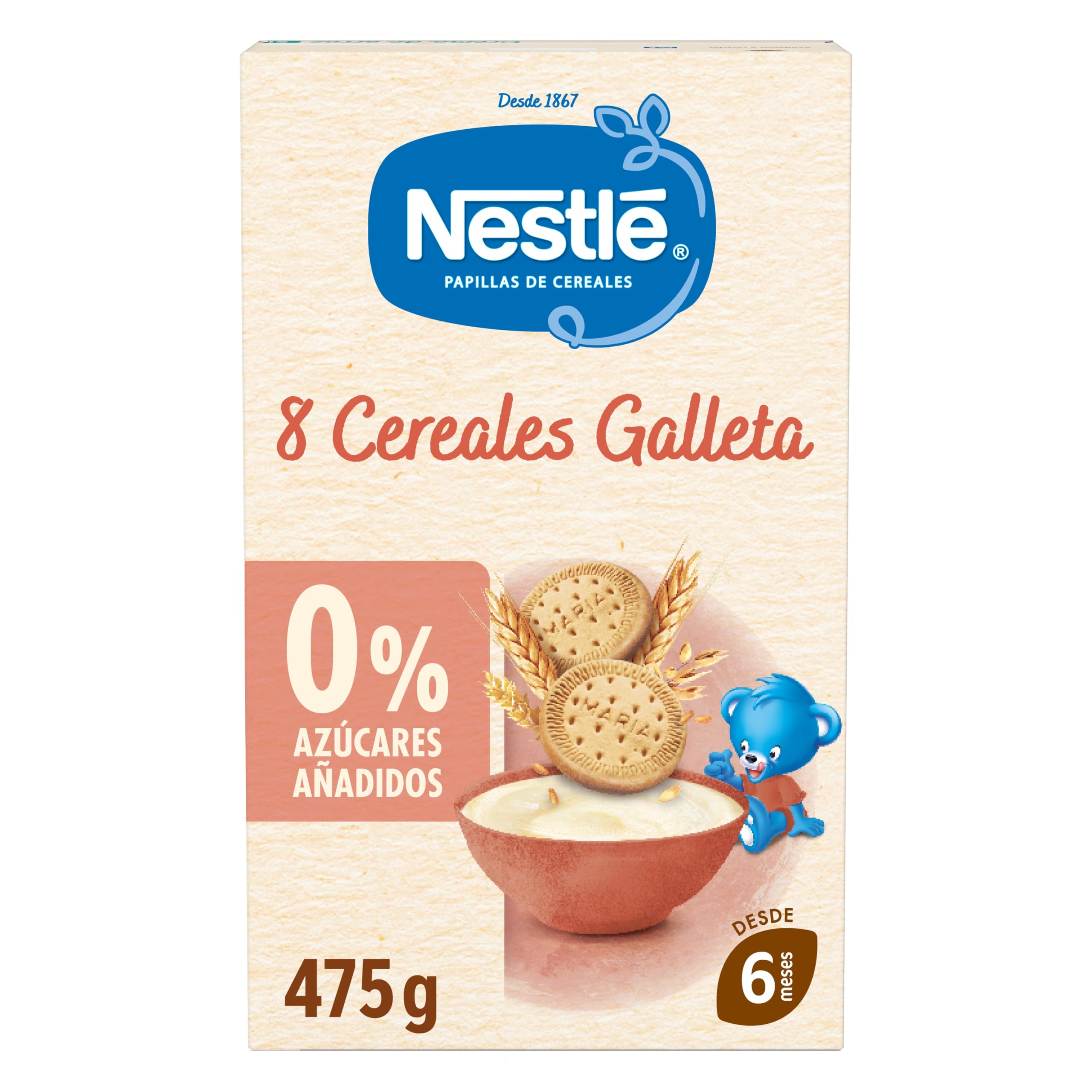 Nestlé Papilla 8 Cereales con Galleta 475 g sin azúcares añadidos a partir de 6 meses