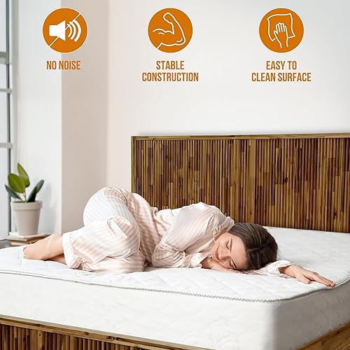 Miniatura 4 de Bosk Base de cama Queen con cabecero, cama de plataforma de madera de acacia maciza, no necesita somier, moderna de mediados de siglo acanalada,