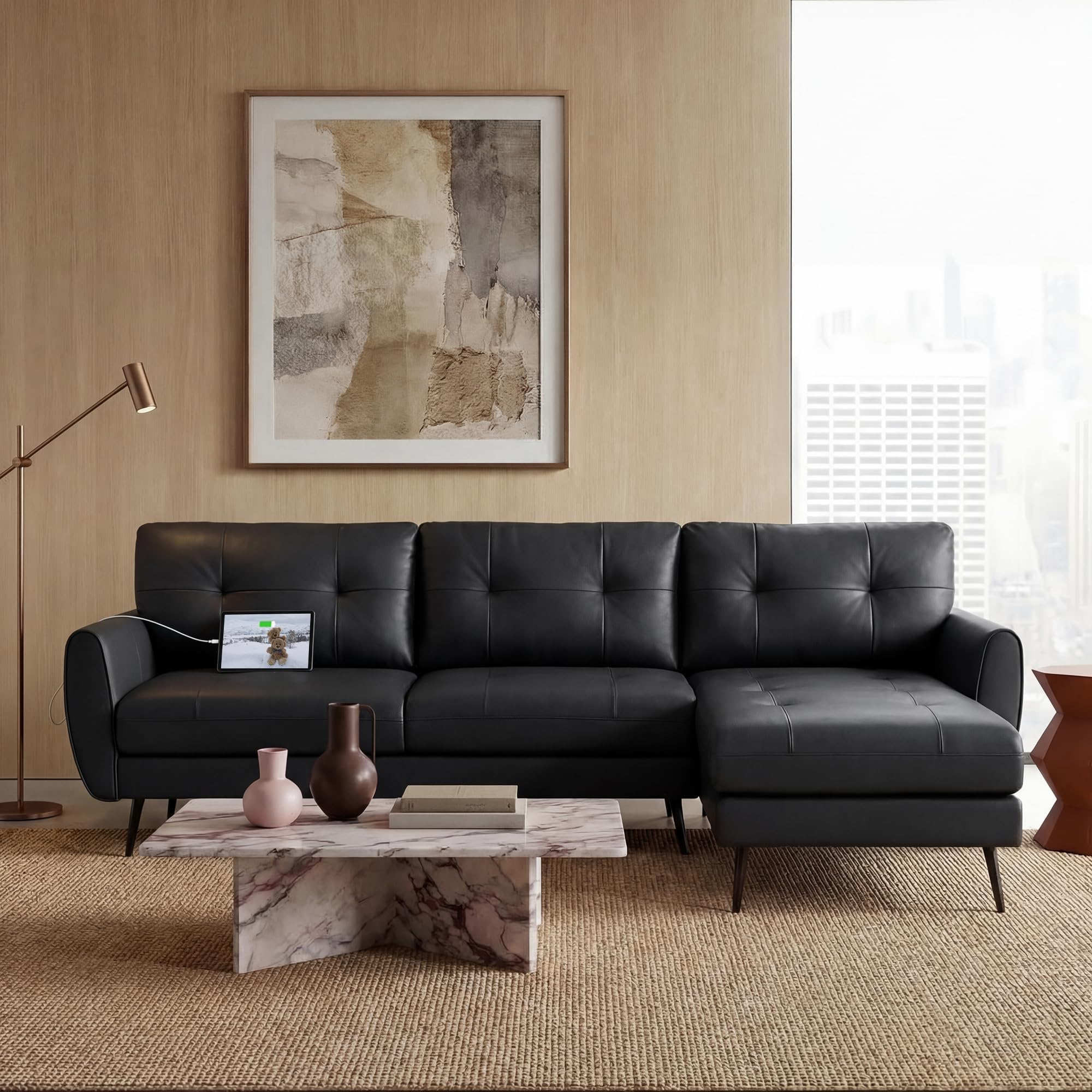 Best Leather Couch Picks for 2026: Faux Leather Roundup 1 TYBOATLE 89'' Black Faux Leather L-Shaped Sectional Couch with USB, 3 Seat Sofa — product photo