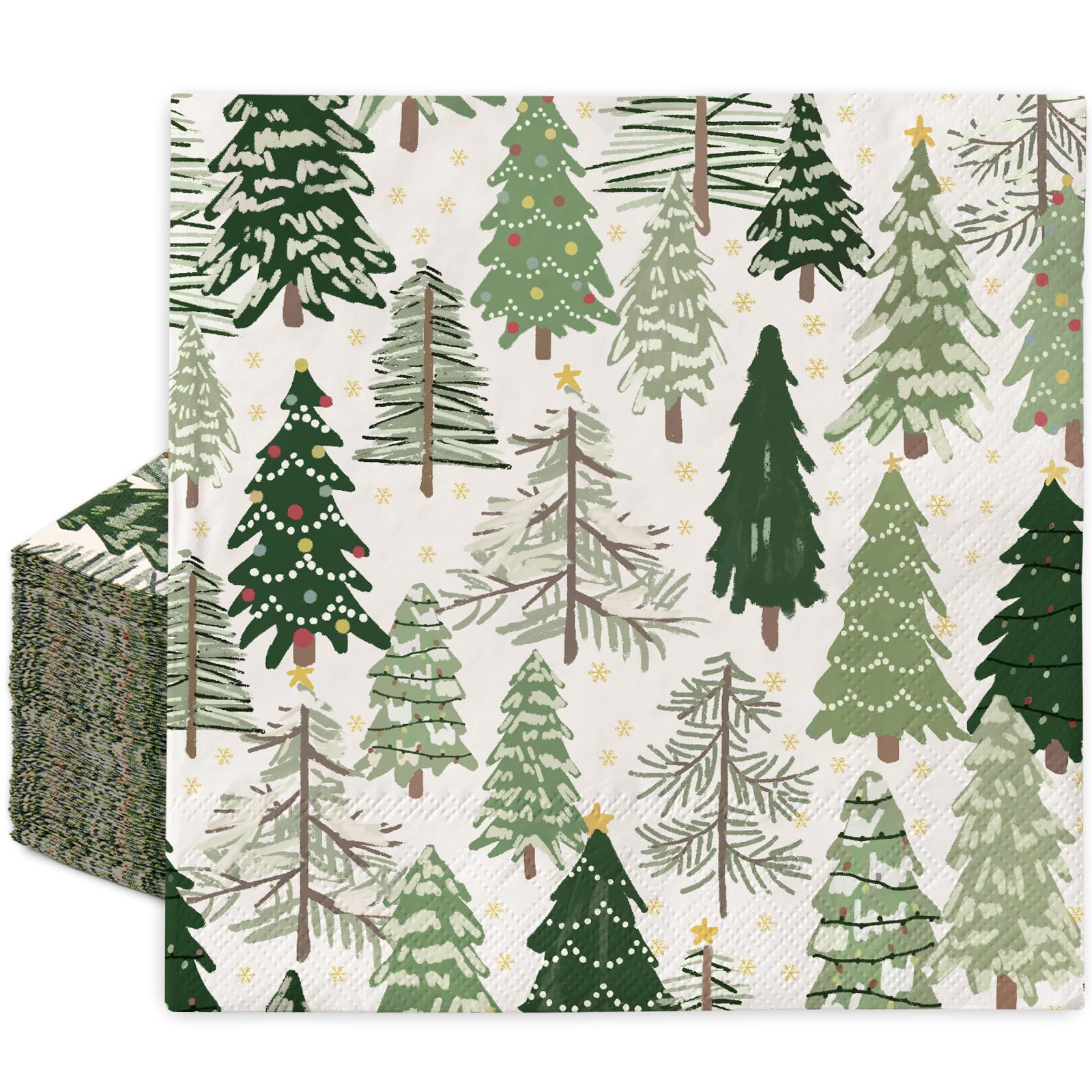 80Pcs Christmas Paper Napkins Xmas Tree Dinner Napkins Forest Disposable Hand Napkin for Winter Wedding Birthday Tableware Supplies
