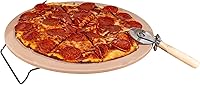 Classic Cuisine 15-Inch Pizza Stone for Oven & Grill with Cutter & Serving Rack - Crispy Crust Pizza Baking Stone