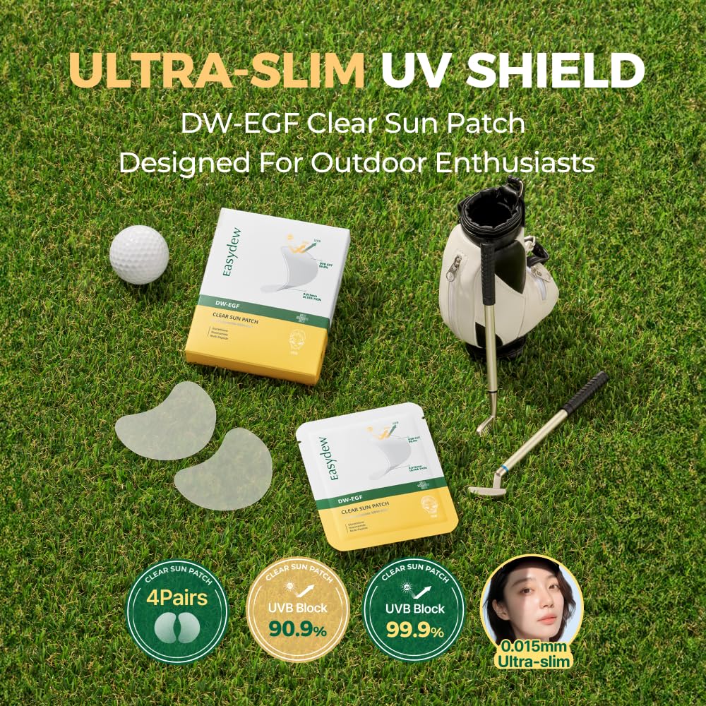 EASYDEW DW-EGF Peptide Clear Patch - Outdoor UV Block Ultra-Thin Transparent Sun Face Patches for Golf, Riding, Hiking, Driving - Adenosine, Glutathione, Hydrolyzed Collagen - Korean Skin Care 4 Packs