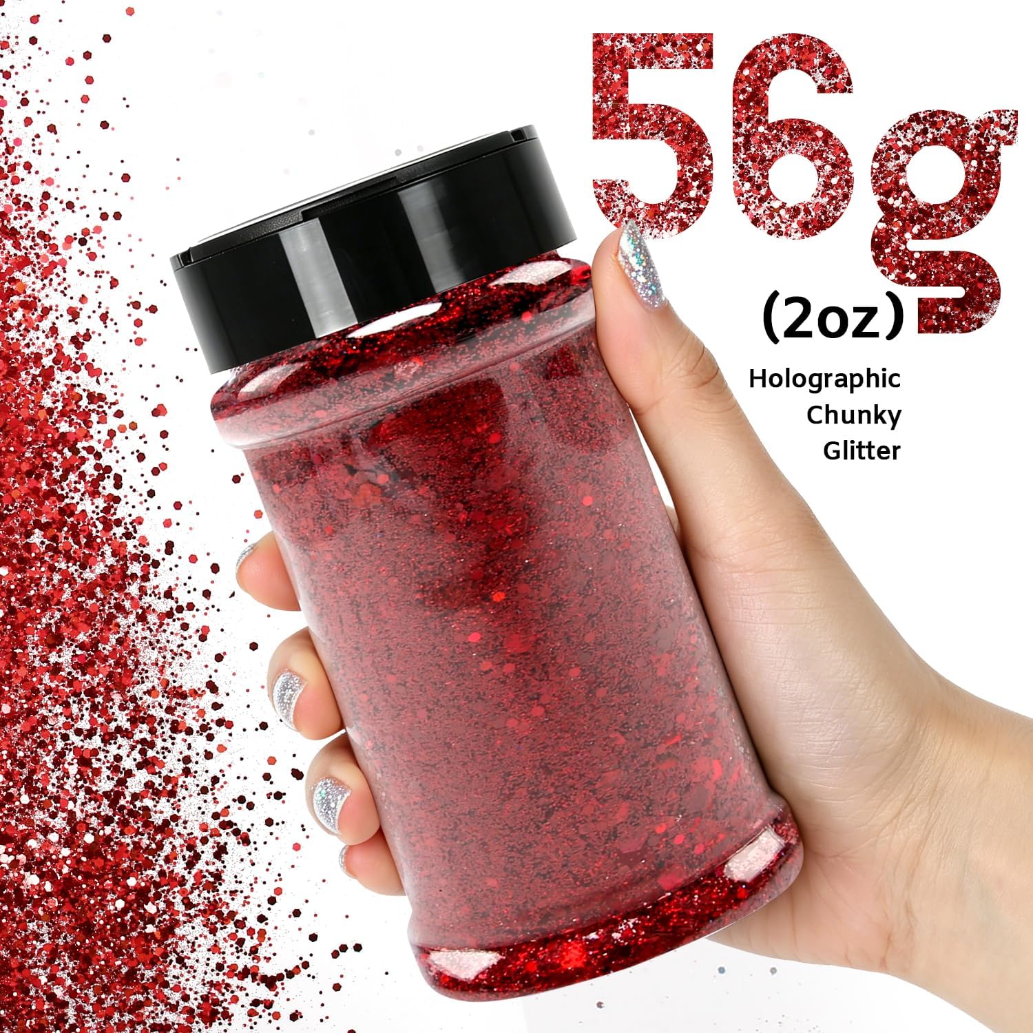 Burgundy Holographic Chunky Glitter, 2oz Craft Glitter Shaker