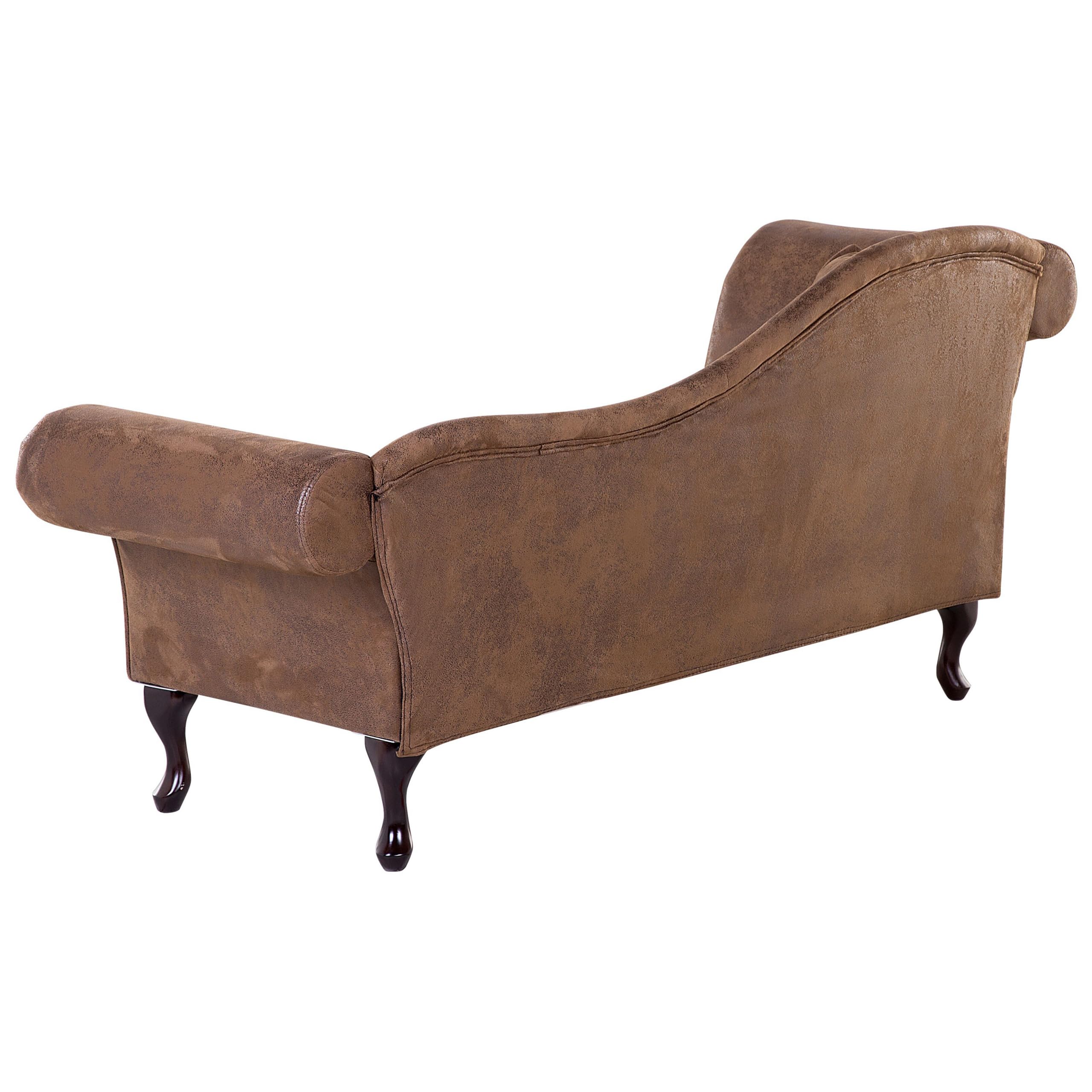 Beliani Chaise Longue Méridienne Chesterfield Côté Gauche en Cuir Suède Marron pour Salon Glamour et Vintage