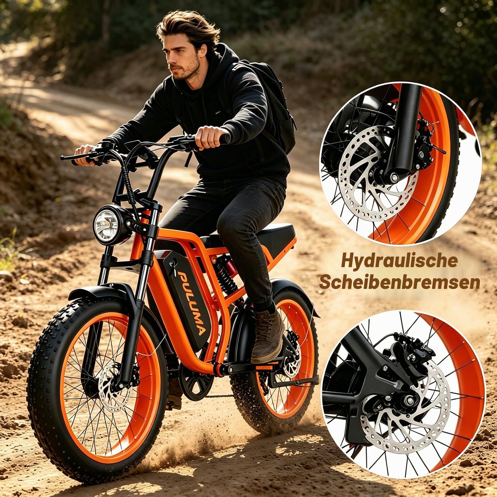 Elektrofahrrad für Erwachsene, abnehmbarer 52 V und 20 Ah Akku, breite und verstärkte rutschfeste Reifen, geeignet für Mountainbike und tägliche Fahrten, mit Scheibenbremsen und langer Akkulaufzeit