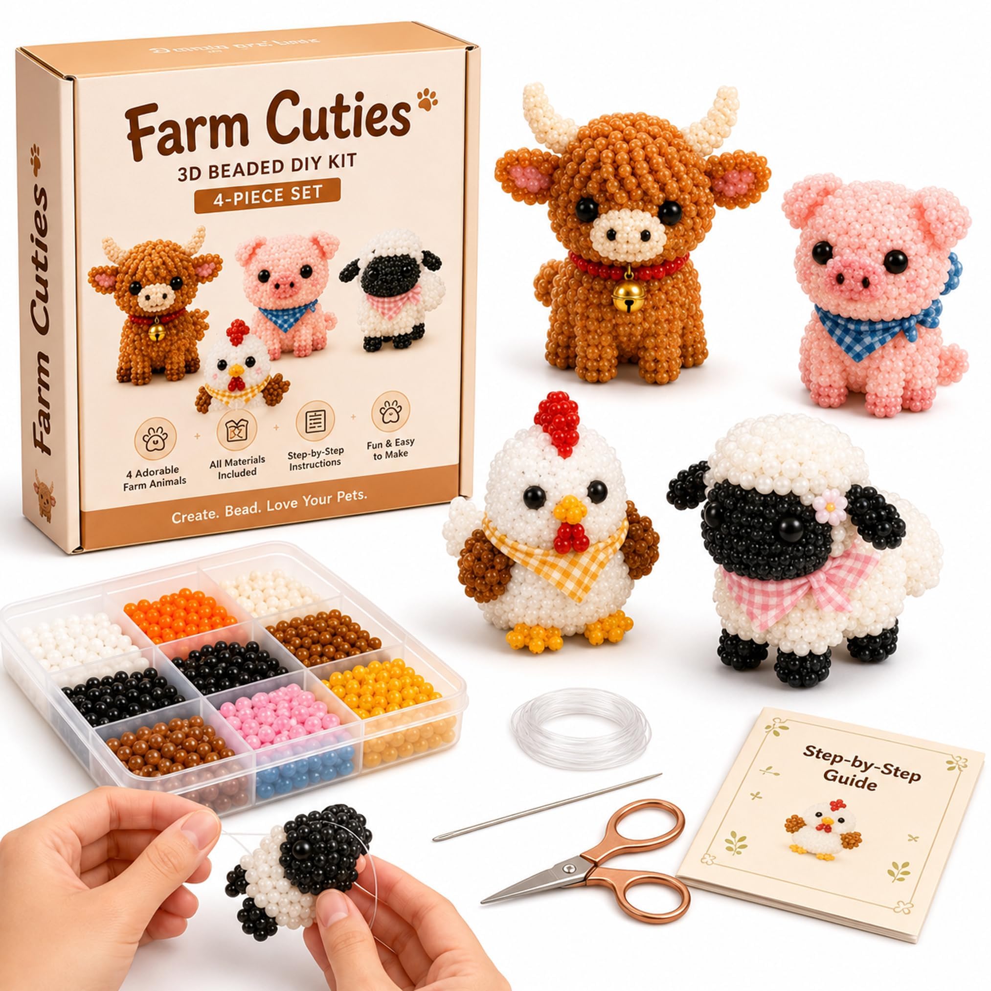 3D Creative Beaded Mini World DIY Kit Collection, Tiny 3D Beaded Animal DIY Kit, Petite Animal Craft Kit, DIY Creative Jewelry Art Craft, Gifts for Craft Lovers (Ranch)