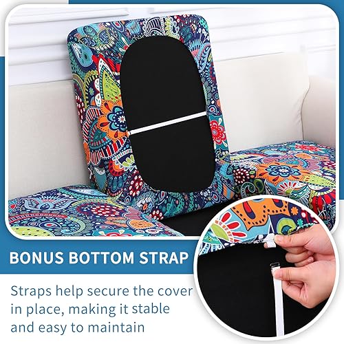 Miniatura 3 de hyha Fundas de cojín de repuesto impresas y elásticas para sofá removible, protector de muebles suave y flexible con parte inferior elástica (L,