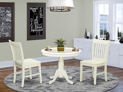 Miniatura 2 de East West Furniture ANNO3-LWH-W - Juego de muebles de comedor de 3 piezas contiene una mesa de comedor redonda con pedestal y 2 sillas de asiento de