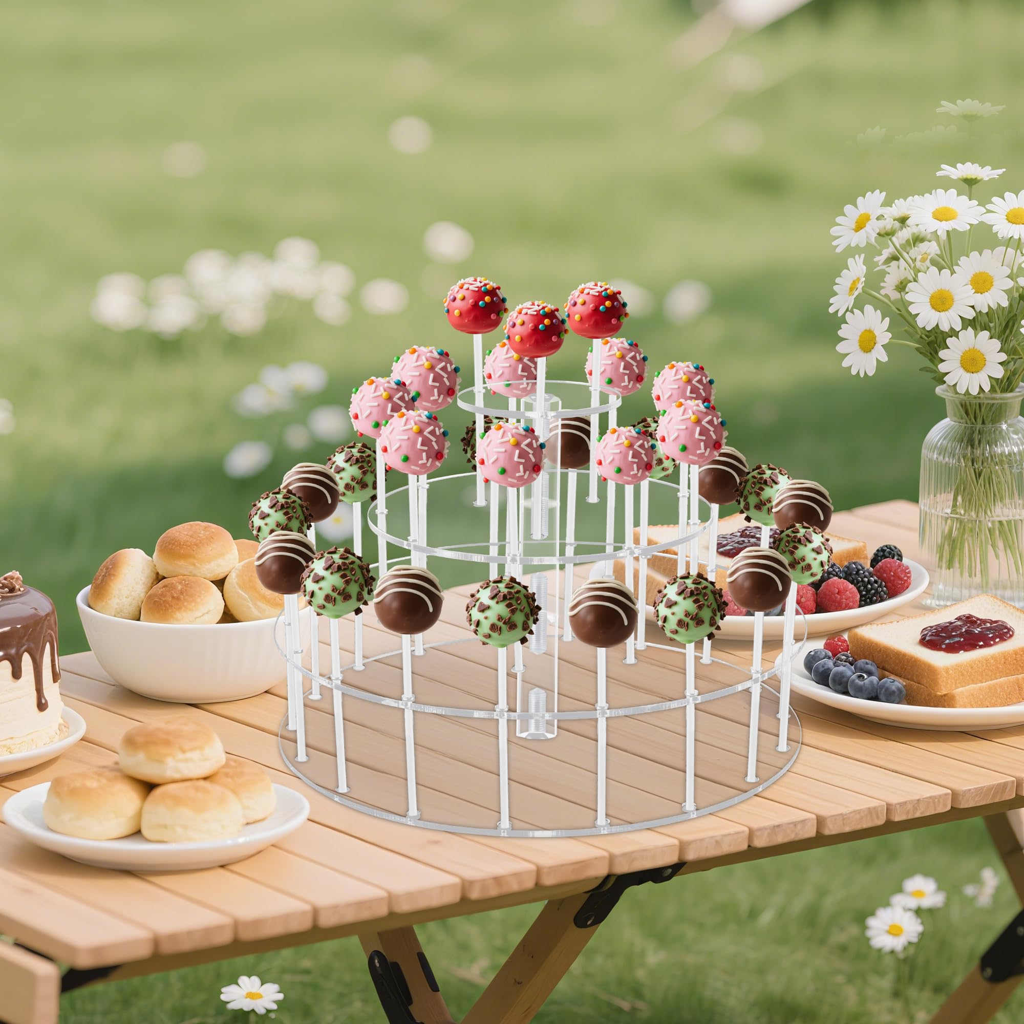 YestBuy Clear Acrylic Cake Pop Stand (Round (3 Rods)) by YestBuy