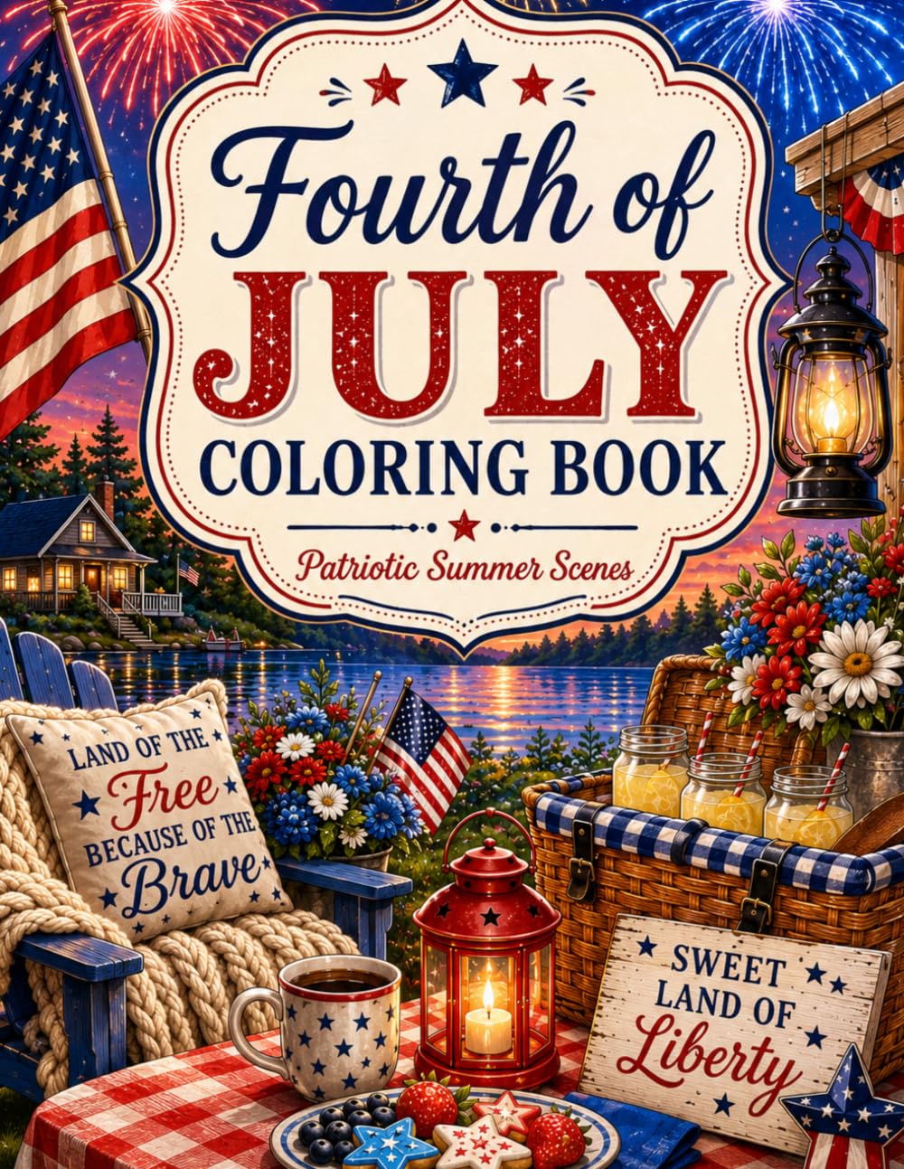 4th of July Coloring Book: Patriotic Summer Scenes Featuring Fireworks, Picnics, Americana Charm, Camping Adventures and Relaxing Holiday Fun