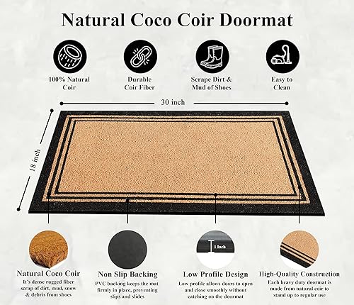 Miniatura 3 de A1HC - Tapete de fibra de coco natural para entrada al aire libre, tratado antidesprendimiento, resistente, perfil delgado, fácil de limpiar y