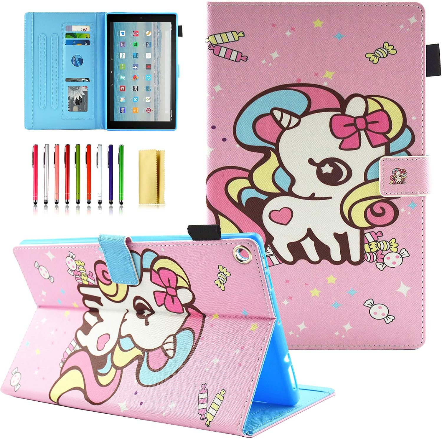 for Amazon Kindle Fire HD 10 Tablet 2019/2017 Case 9th and 7th Generation 10.1" with Pencil Holder Card Slots [Auto Sleep/Wake] Folio Stand PU Leather Magnetic Smart Flip Cover, Wolf & Dog