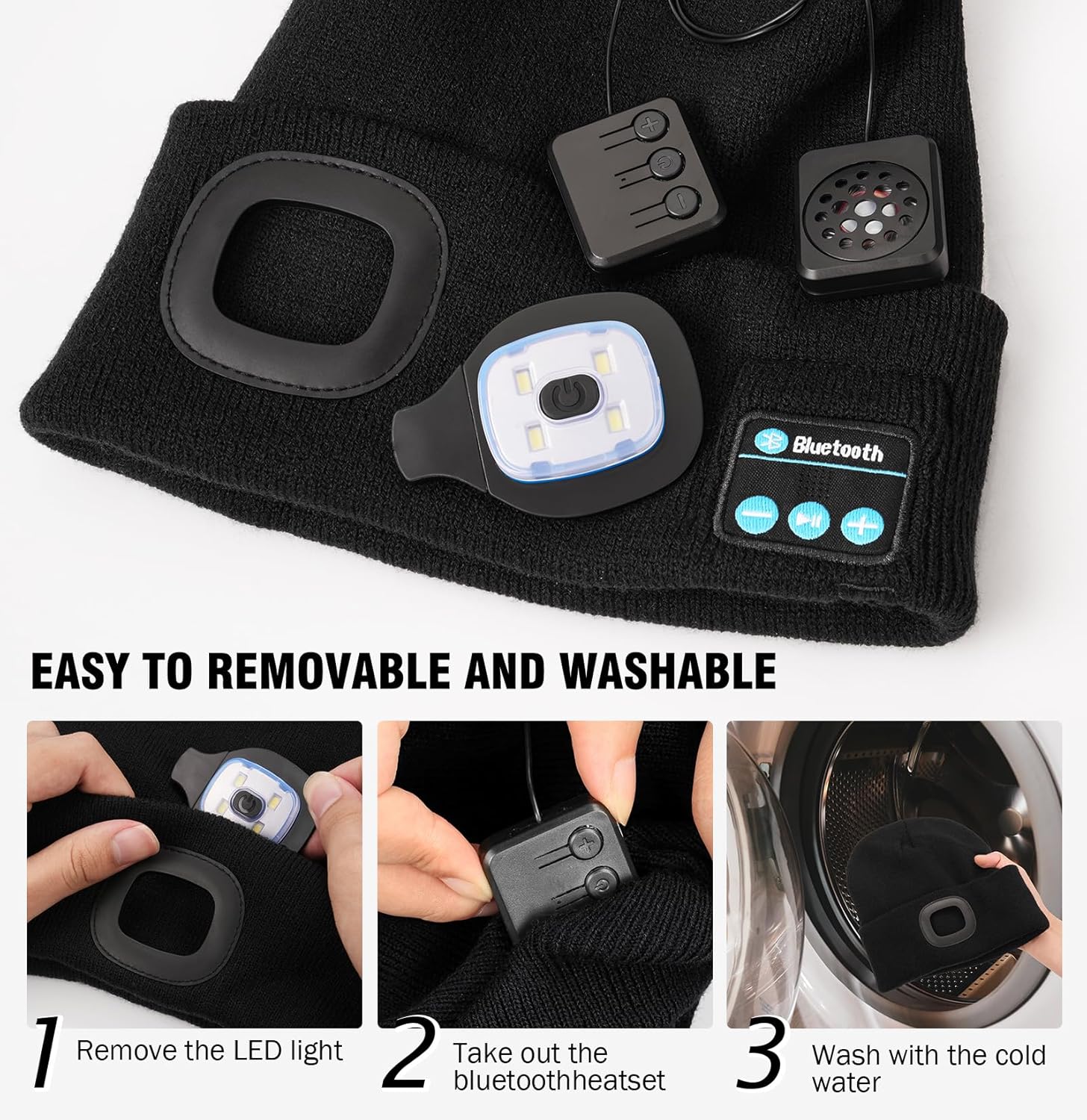 Wmcaps Stocking Cap Stuffers Bluetooth Beanie with A Light, 2-Pack Flashlight Headlamp Winter Hat Gifts for Men Women Dad Him - Image 5