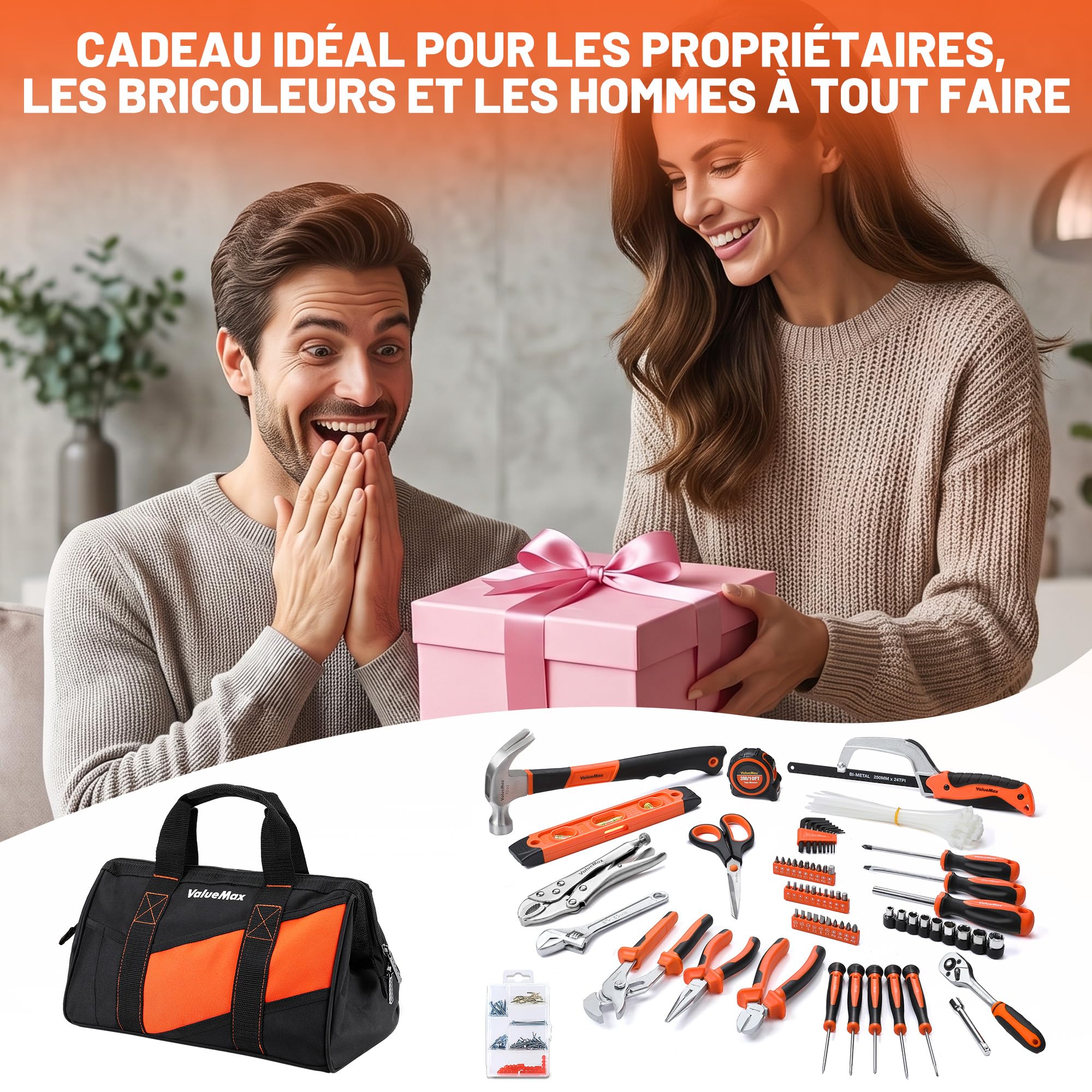 ValueMax Kit d'Outils 219 Pièces avec Sac Durable | Caisse à Outils Complete pour Bricolage, Réparation et Entretien Domestique