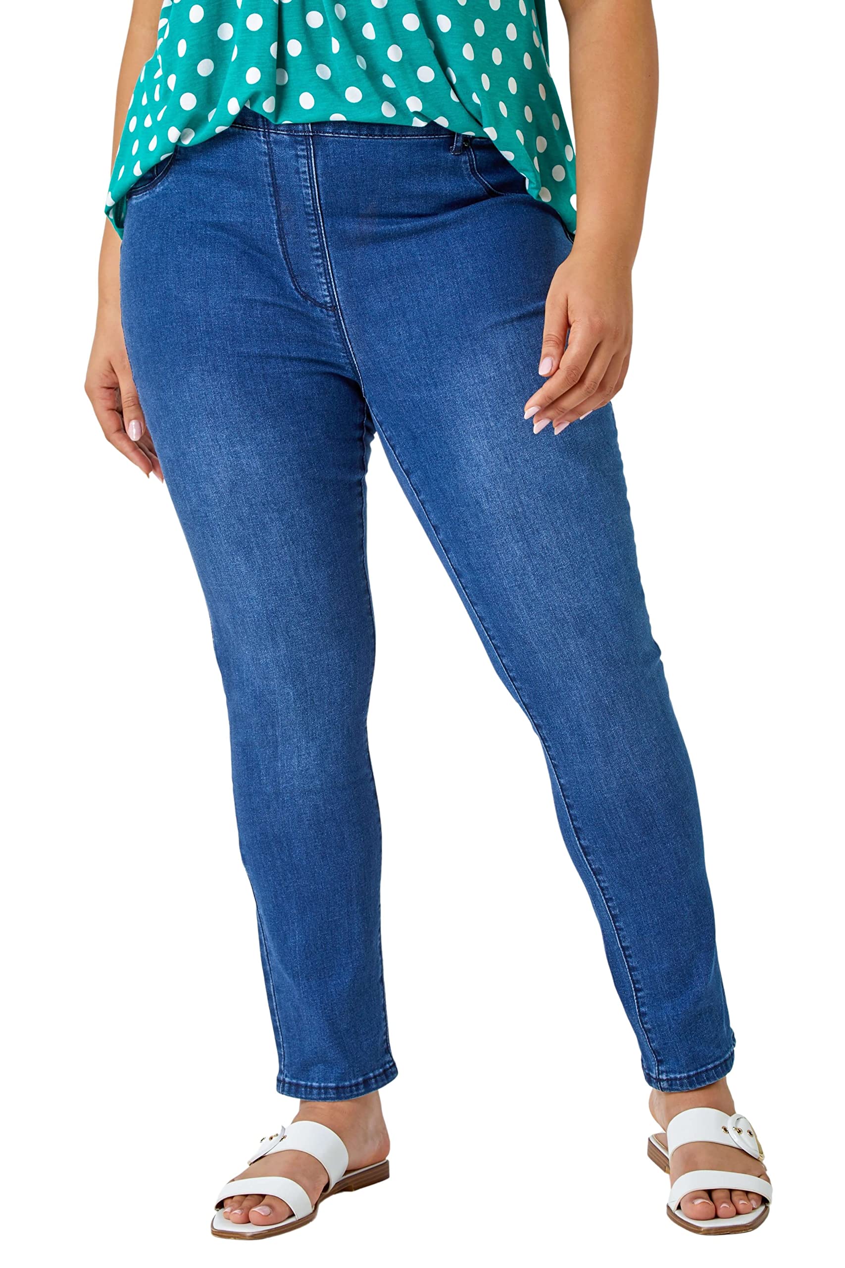 Roman Women's Blue Curve Stretch Denim Elastic Waist Jegging In | Size: 26/28