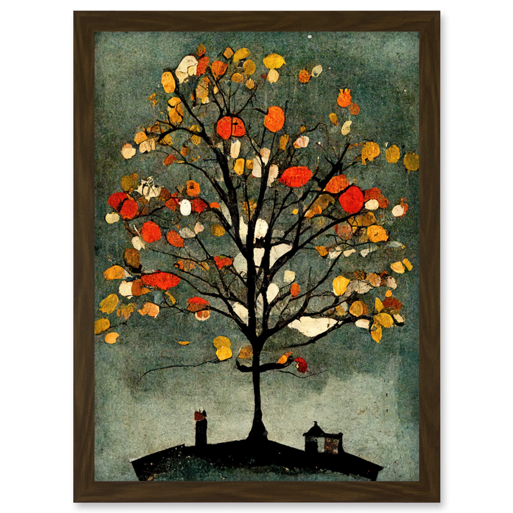 Doppelganger33 LTD Quirky Abstract Autumn Tree Artwork Framed Wall Art Print A4