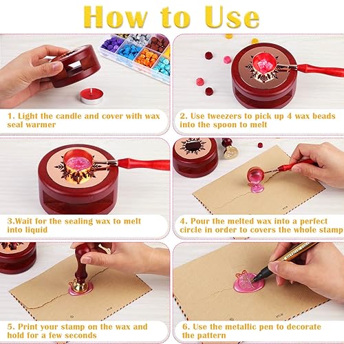 Miniatura 4 de Anezus Kit de sellado de 754 piezas con cuentas de cera, sello, calentador, sobres vintage, bolígrafo metálico para sellado de cartas, invitaciones,