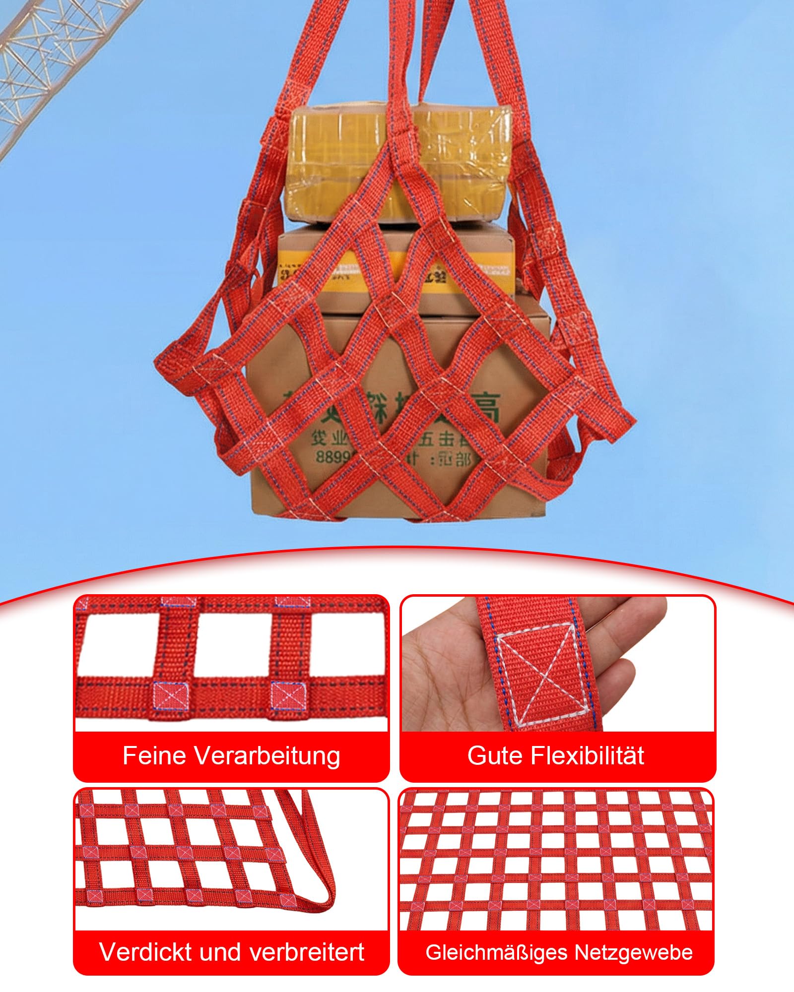 Filet de levage 1 x 1 m - Filet de levage industriel - Charge maximale : 300 kg - Sangle en polyester pour entrepôt, port, chantier de construction pour travailleurs logistiques et installateurs