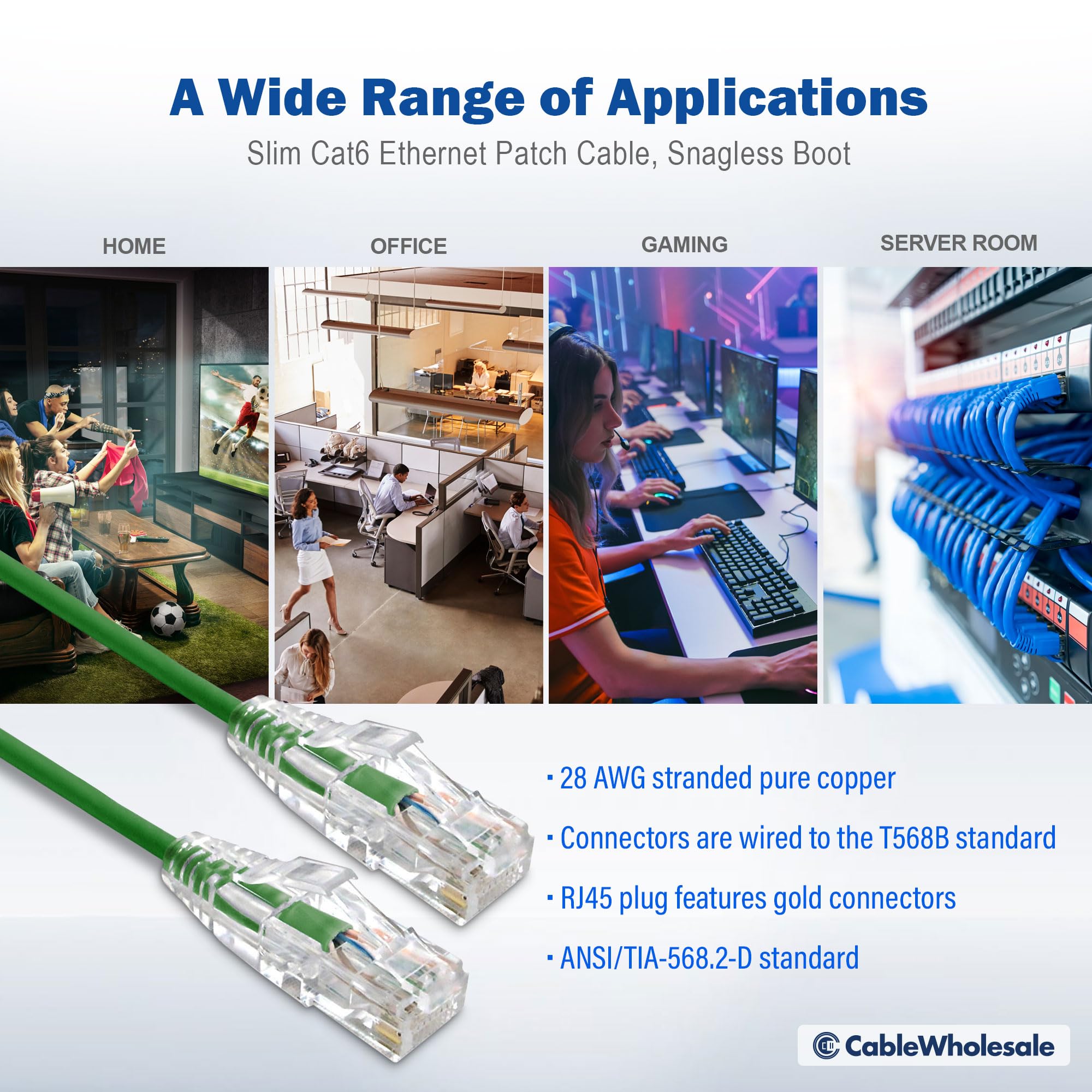 SLIM Cat6 Full Copper RJ45 Ethernet Network Patch Cable 1m White - View #5