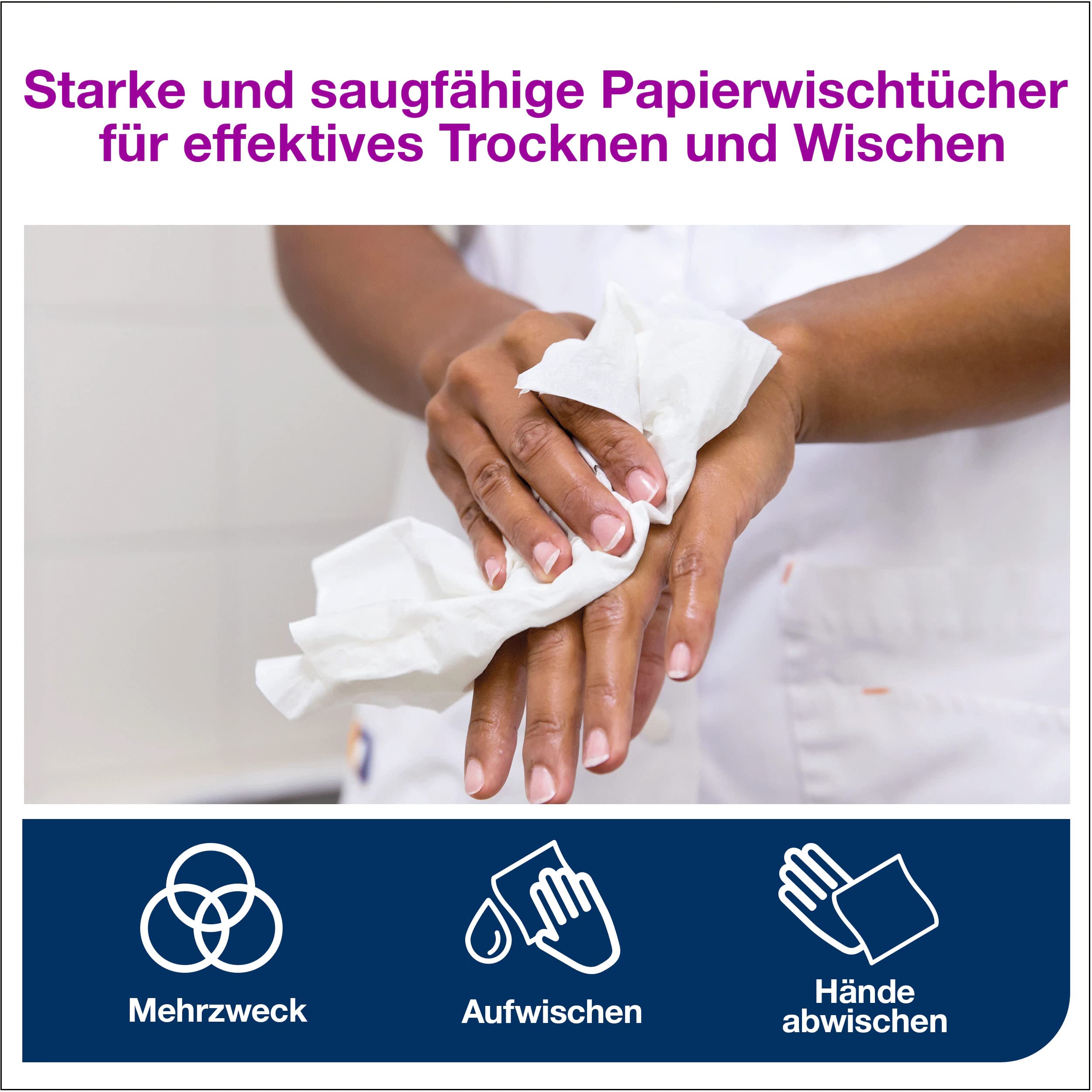 Tork 473414 Mehrzweck Papierwischtücher für das M2 Innenabrollungspendersystem / 2-lagiges stabiles Papier in Weiß / 6 x 150.8 Meter