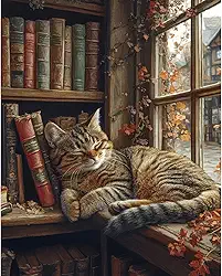 Kit de pintura de gato dormindo por números para adultos – pintura de estante por números para adultos iniciantes, pintura acrílica fácil por número em tela, decoração de parede de casa 40,6 cm L x 50