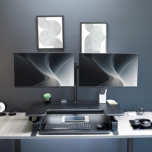 Miniatura 9 de VIVO DESK-KIT-0V02 Convertidor de escritorio de pie de 36 pulgadas con brazos de montaje de monitor dual para pantallas de hasta 30 pulgadas,