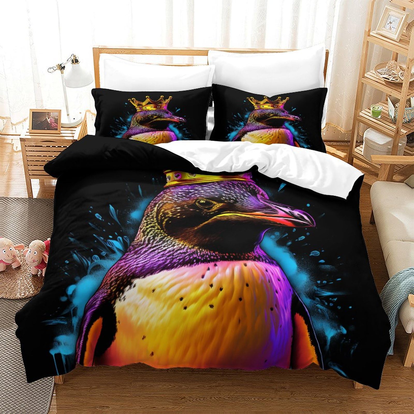P1S9U7W5Y Vivid 3D Printed Penguin Duvet Cover Set 3pcs Microfiber Penguin Bedding Set Double