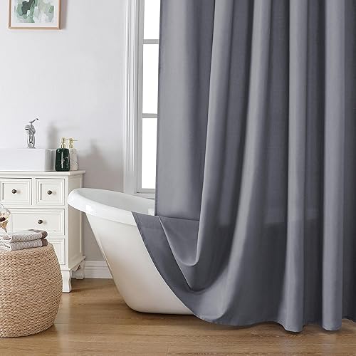 Miniatura 26 de OVZME Zora Cortina de ducha blanca, cortina de ducha de tela para baño, paño suave, calidad de hotel, spa, decoración de baño repelente al agua,