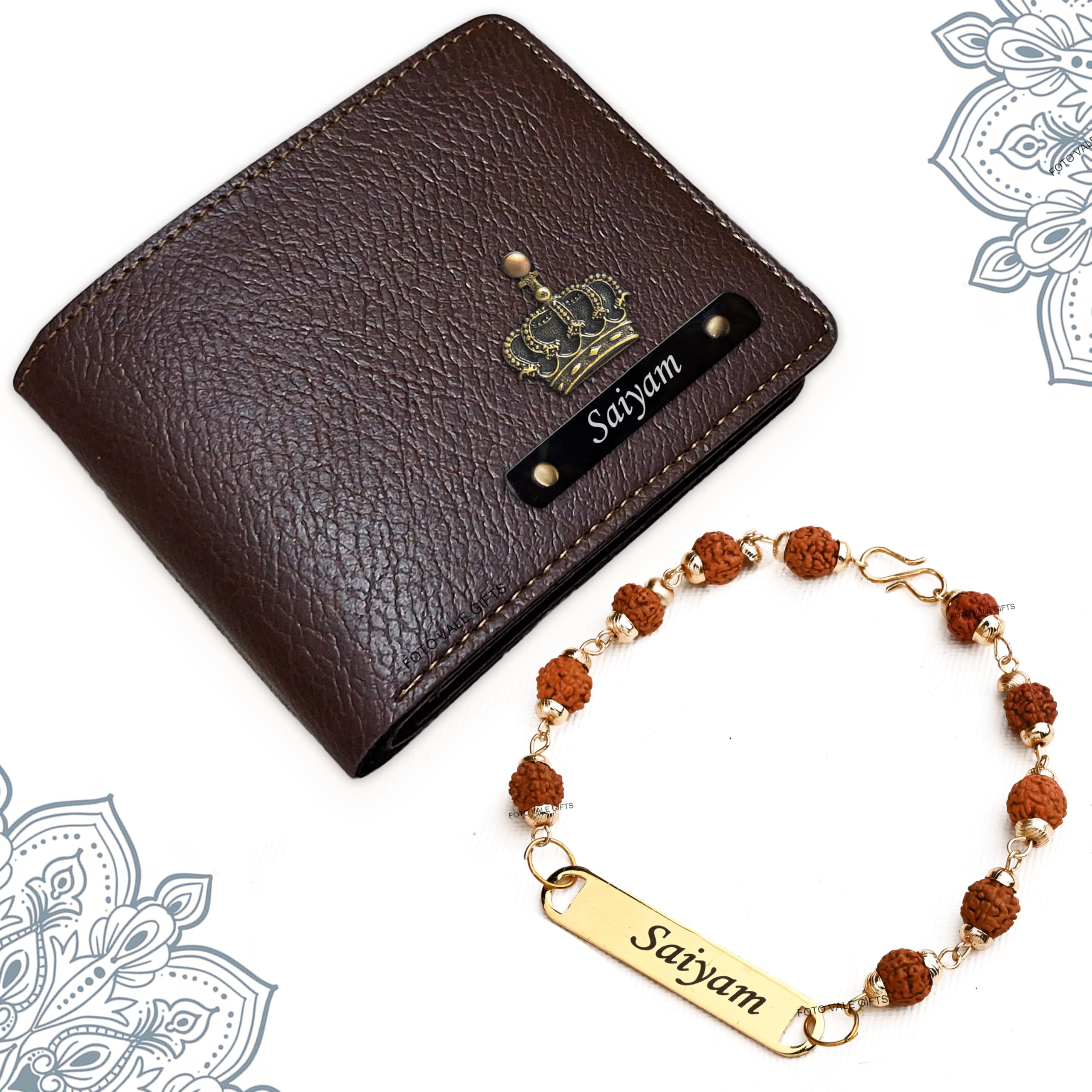 foto vale gifts Customized Men’s Wallet with Name & Charm + Name Printed Rudraksha Rakhi | Raksha Bandhan Gift for Brother-picture-53