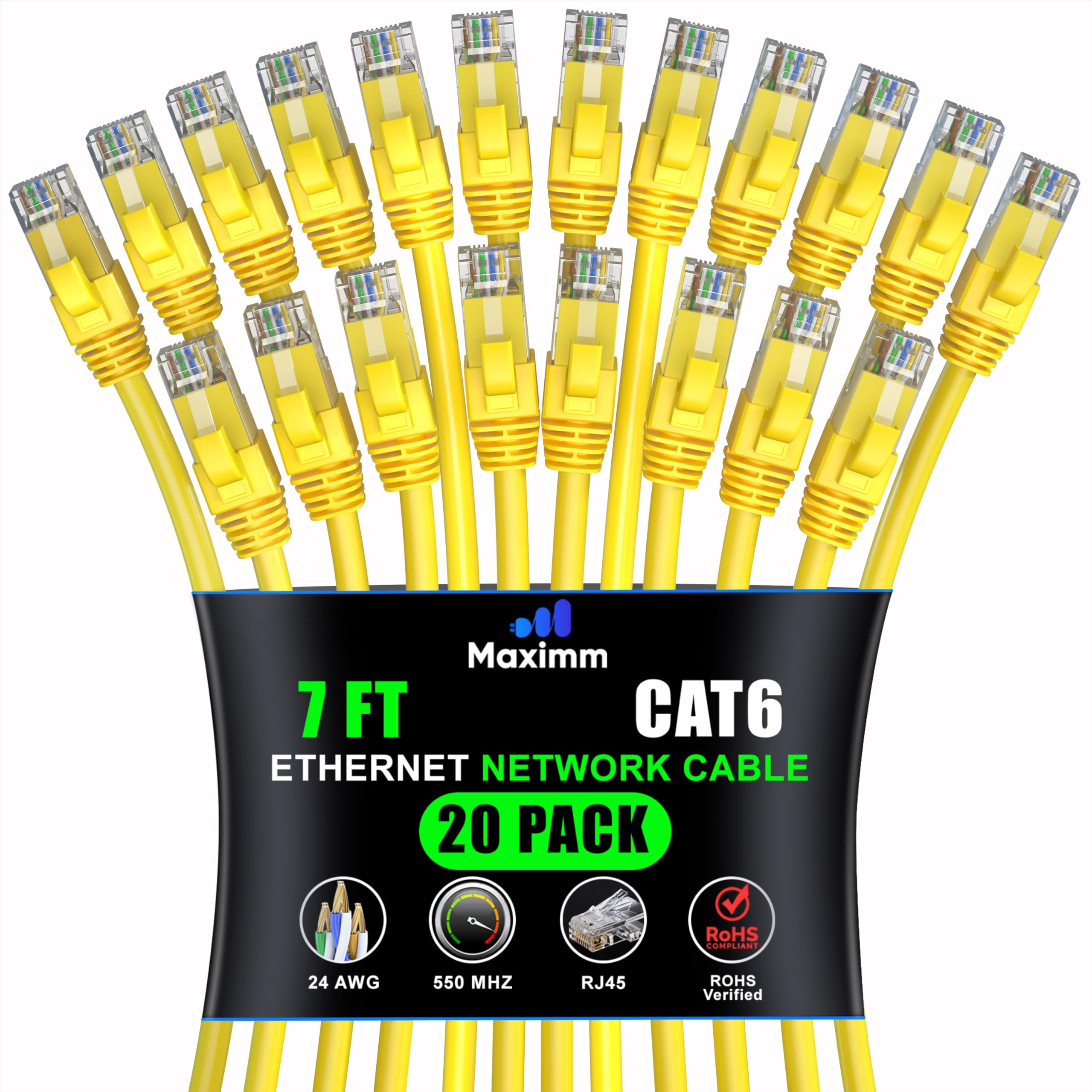 Maximm Cat 6 イーサネットケーブル 7フィート (20本パック) - 高速LANケーブル、インターネットケーブル、パッチケーブル、ネットワークケーブル - UTP、10Gbps、550MHzイーサネットコード - パープル Amazon.co.jp: Maximm Cat 6 イーサネットケーブル 7フィート (20本