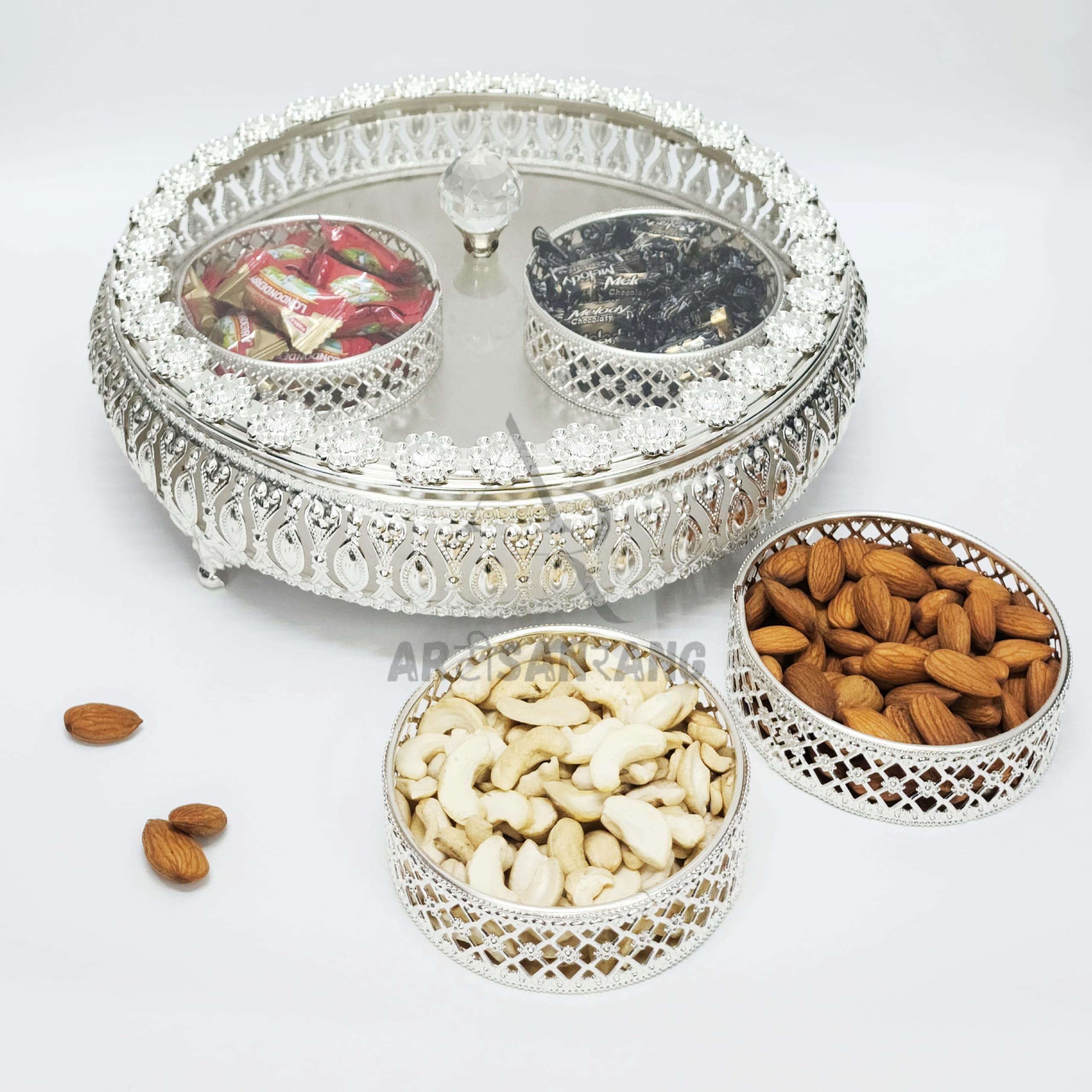 Artisan Rang German Silver Box Set (10 inch) with Lid and 4 Serving Bowls (120 GMS Each), for Dryfruits and Snacks Servng, Perfect for Any Ocassiion, Also Suitable for Gifting Purpose (B0D942K23N) Amazon Price History, Amazon Price Tracker
