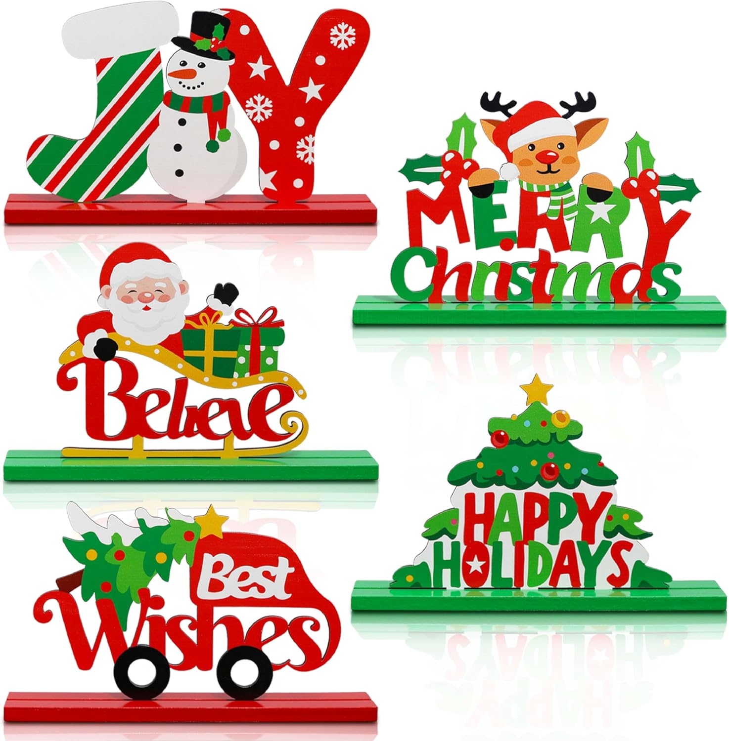 5 decoraciones de mesa de Navidad, decoraciones navideñas de madera, centros de mesa de vacaciones de temporada, exhibición de mesa de invierno para