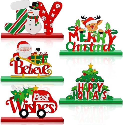 5 decoraciones de mesa de Navidad, decoraciones navideñas de madera, centros de mesa de vacaciones de temporada, exhibición de mesa de invierno para