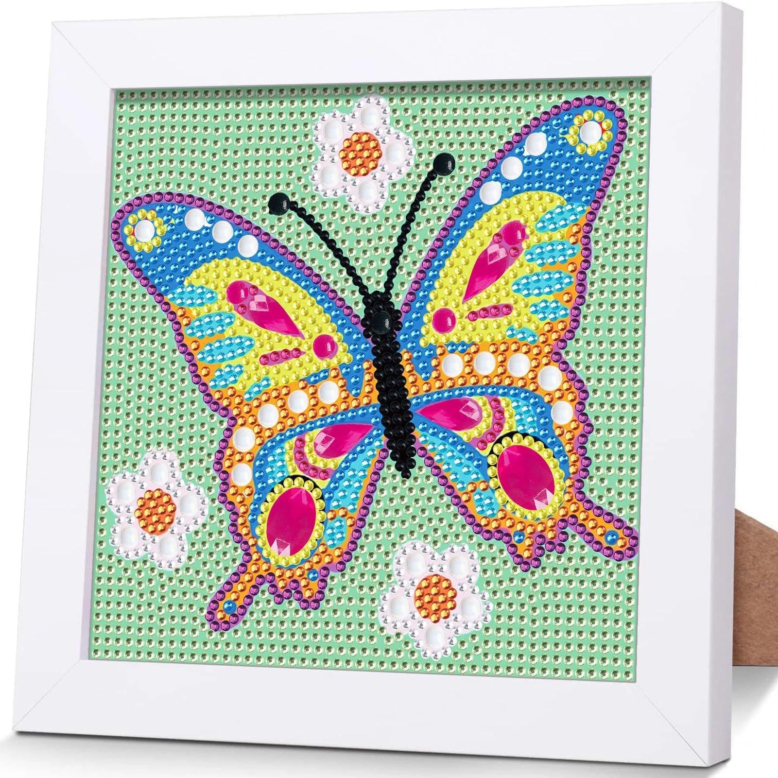 JATOK Diamond Art Kit with Wooden Frame - 5D Butterfly Cartoon Full Drill Gem Painting for Beginners, Easy Crystal Gem Art for Gift Home Wall Decor 15x15cm/6x6in