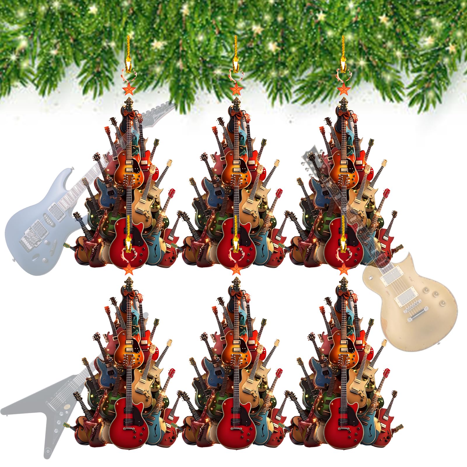 Wooden Music Decorations Wooden Guitar Christmas Ornaments - Mini Music Instrument Decor For Tree, Perfect Gift For Guitar Lovers & Musicians Guitar Ornaments For Christmas Tree