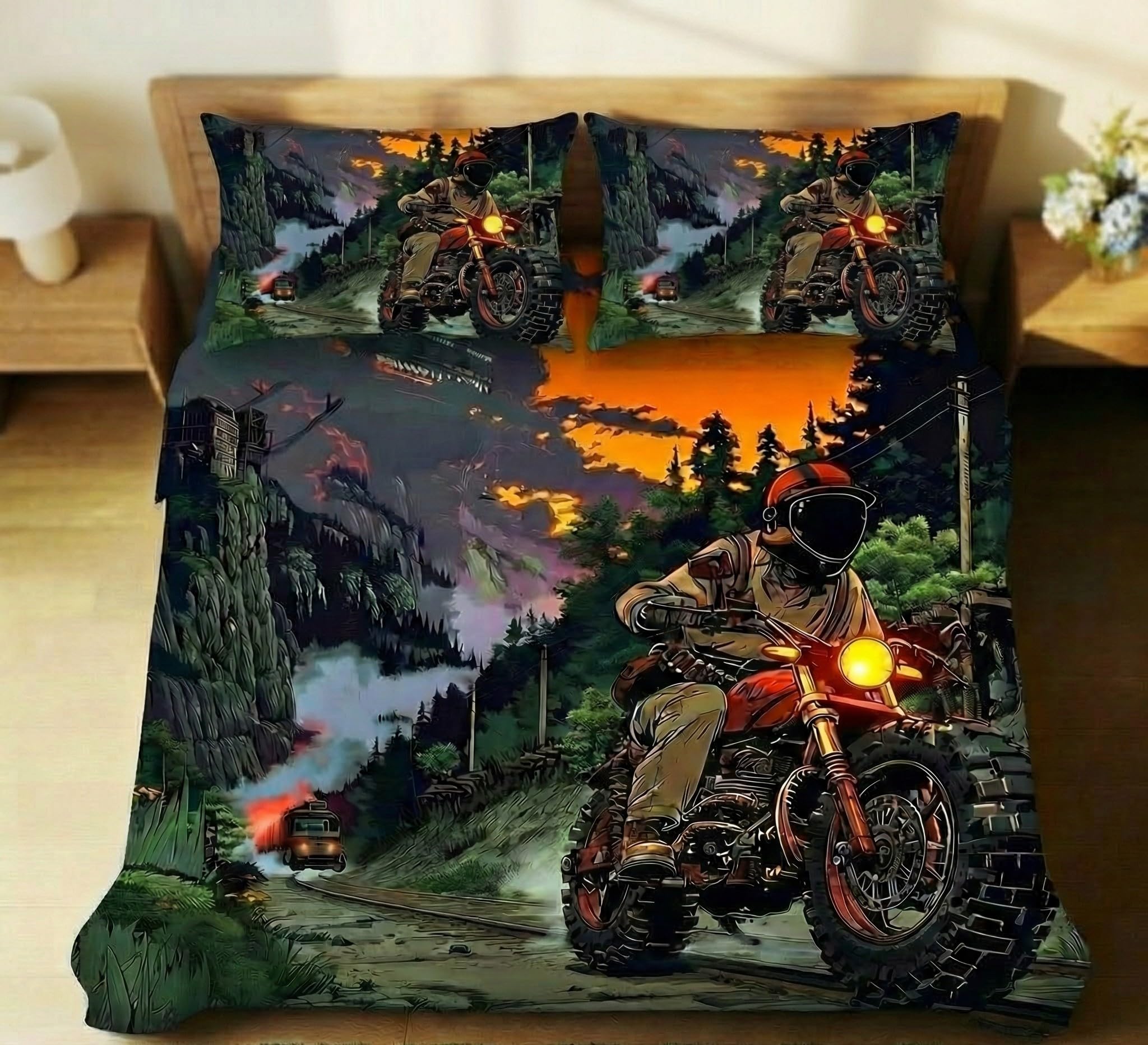 Home Sizzler Adorable 7D Soft Microfiber Double Bedsheet with 2 Pillow Covers - Soft, Breathable, Cool 3D Motorcycle Rider Off-Road Adventure Print-image-35