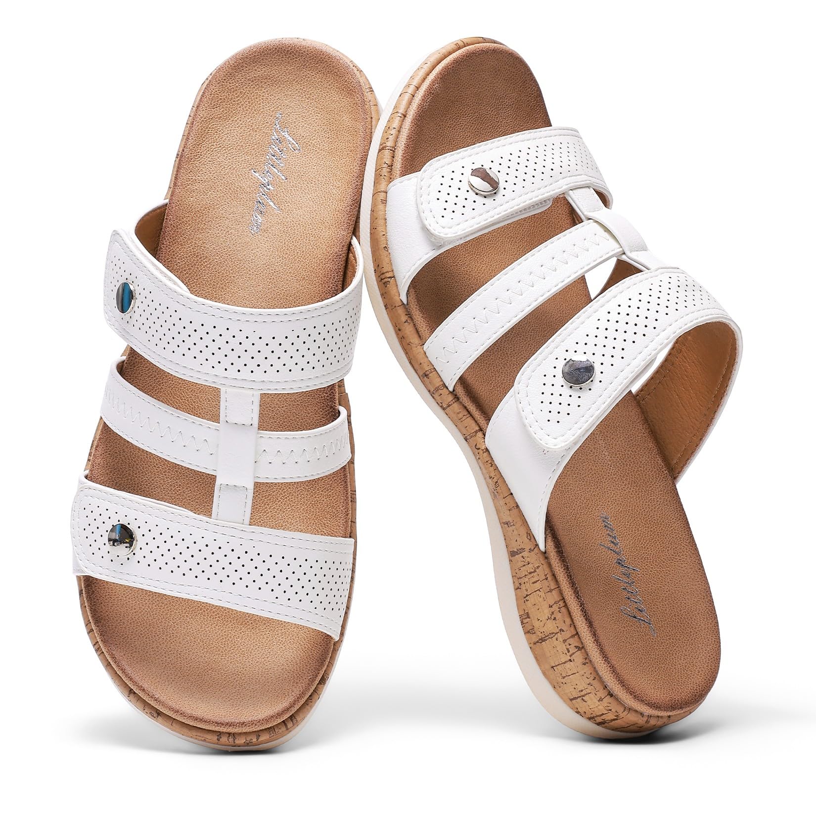 Littleplum Damen Pantoletten Modische Sandalen Frauen Kork-Fußbett mit Arch Support Sommer Latschen Schlappen Hausschuhe Größe 37-42