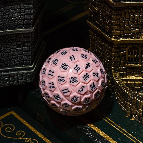 Vista 62 de Dados poliédricos de 100 caras, dados de juego individuales D100, cubo de 100 lados con bolsa negra, dado D100 de 1.890 in (rosa con número azul)