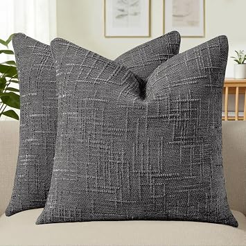 Allorry Decorative Couch Throw Pillow Covers 22x22 Set of 2 Dark Gray Soft Chenille Pillow Covers Neutral Textured Boho Cushion Covers for Modern Farmhouse Sofa Bedroom Living Room Decor SY008-E22