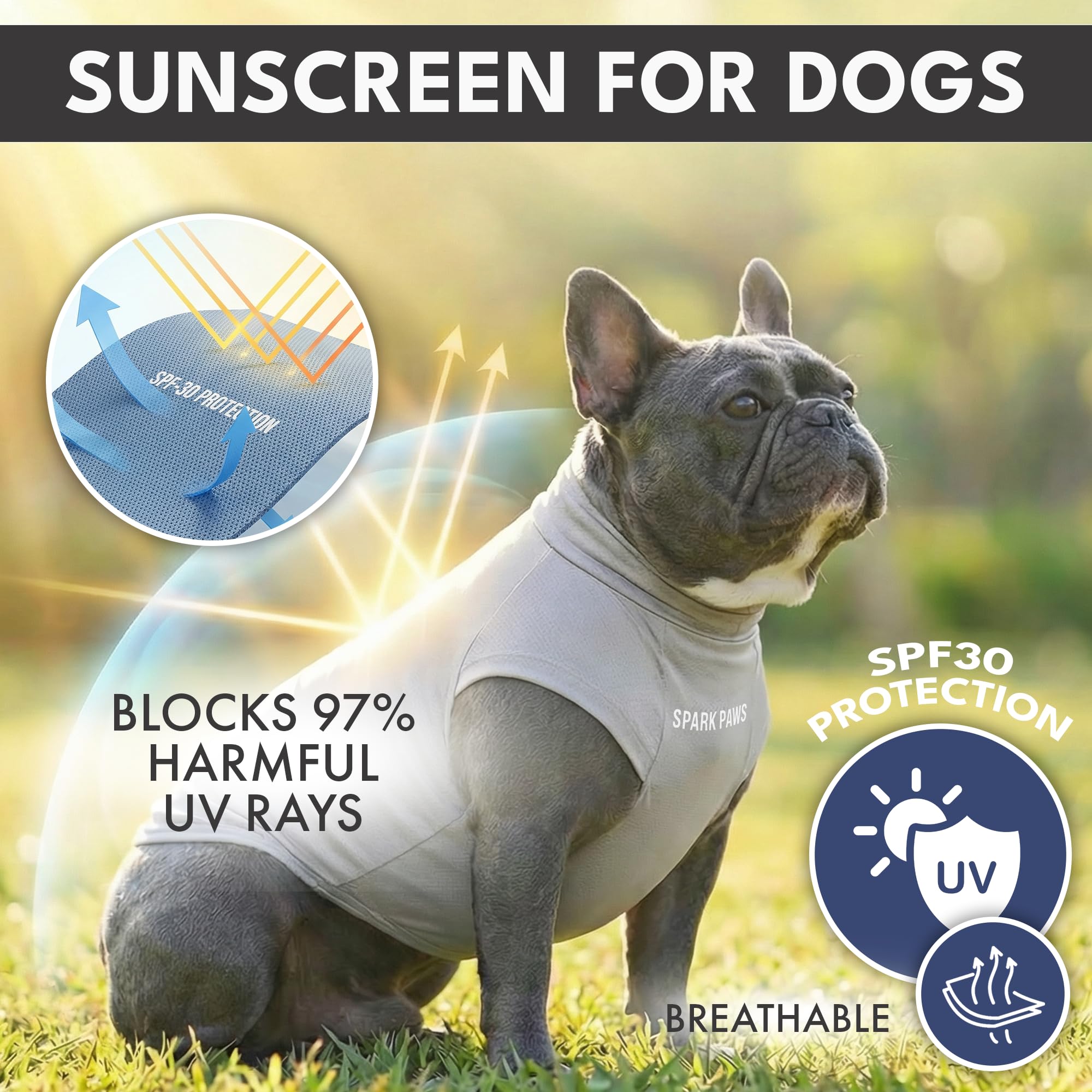 Spark Paws Camiseta Sunblock, protección contra rayos UV SPF30, ligera, transpirable, para el sol de verano, adecuada para perros con piel sensible, color azul y gris (juego de 2), talla 2XL